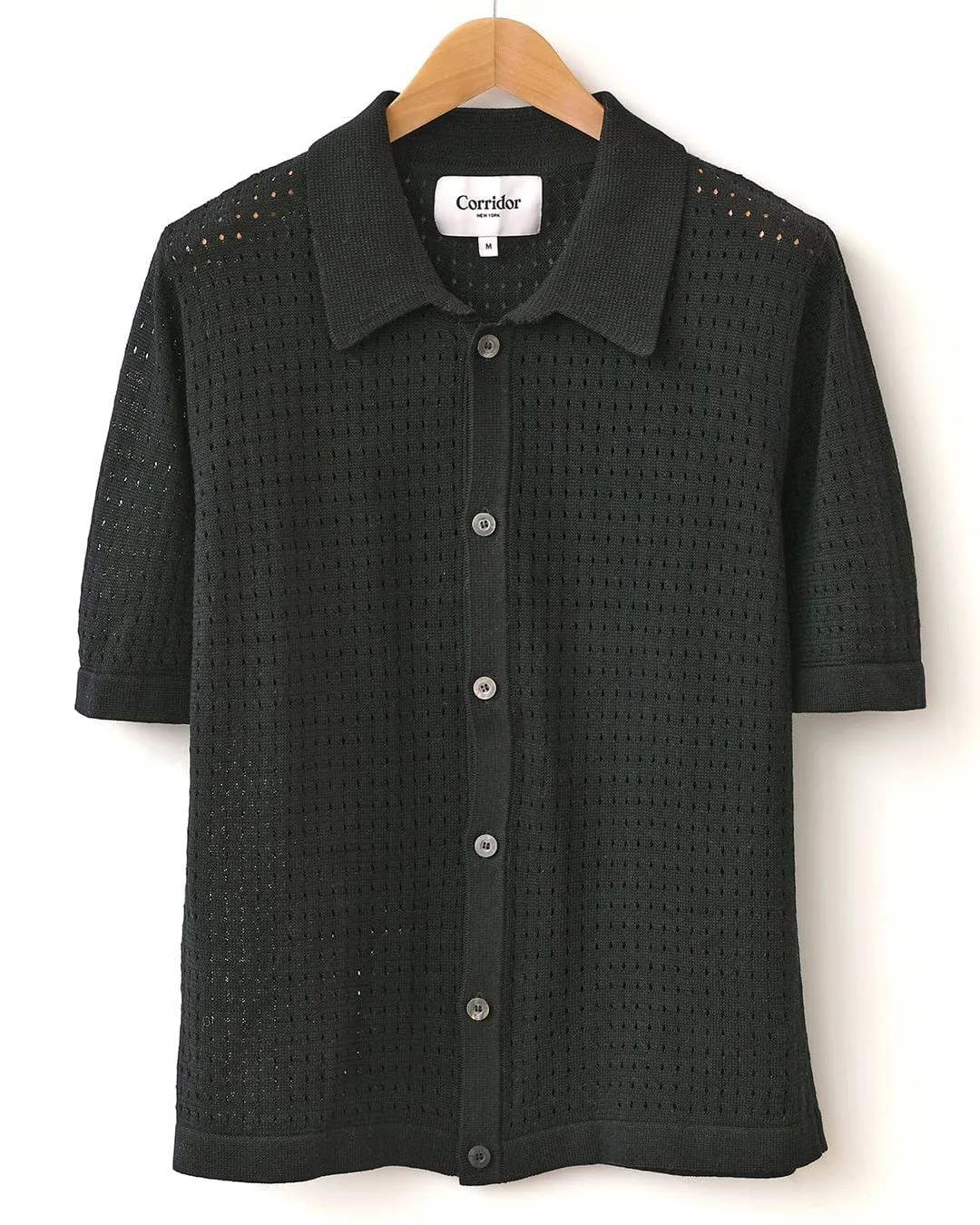 Pointelle Buttondown - Black sold by Corridor