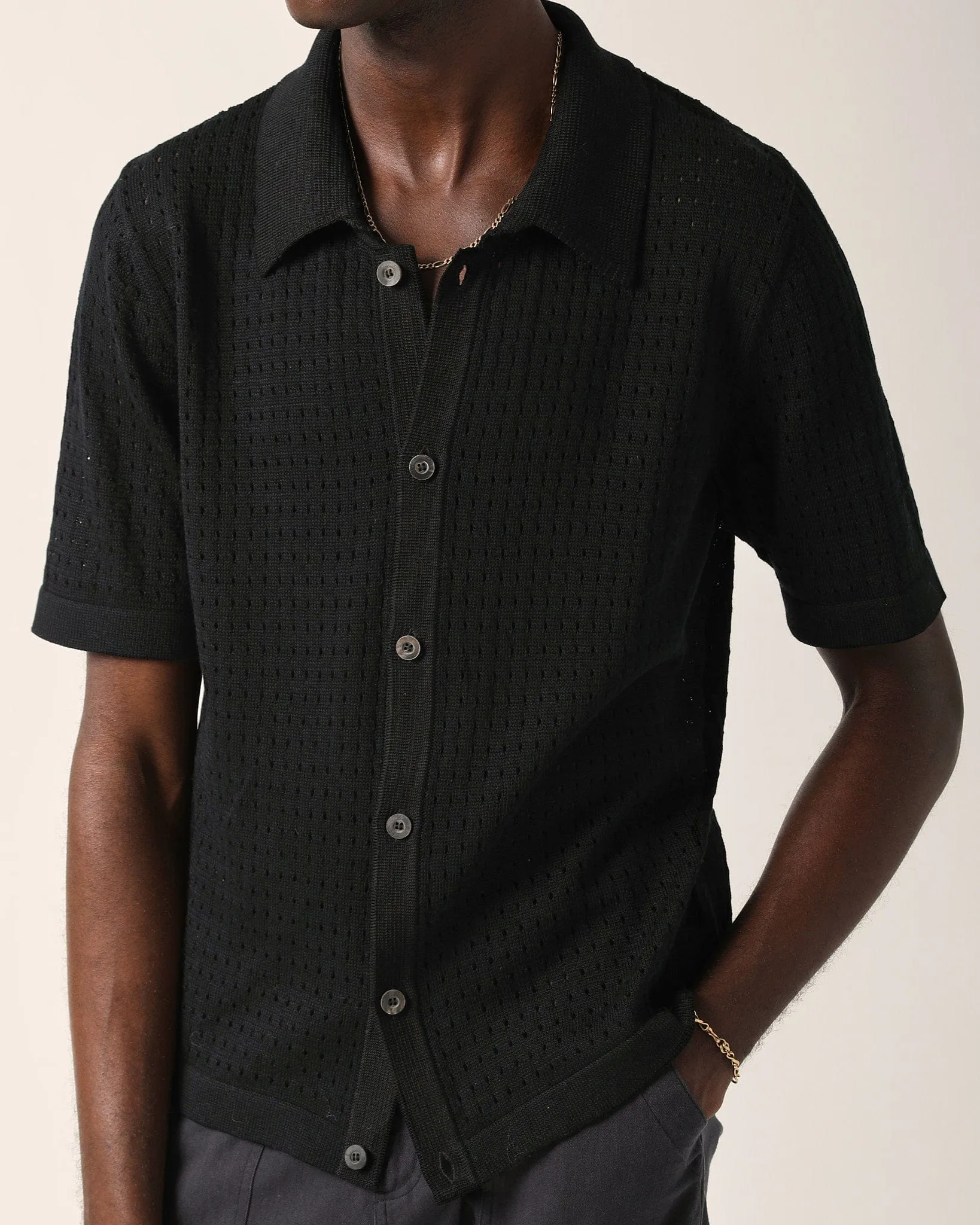 Pointelle Buttondown - Black sold by Corridor product image thumbnail 2