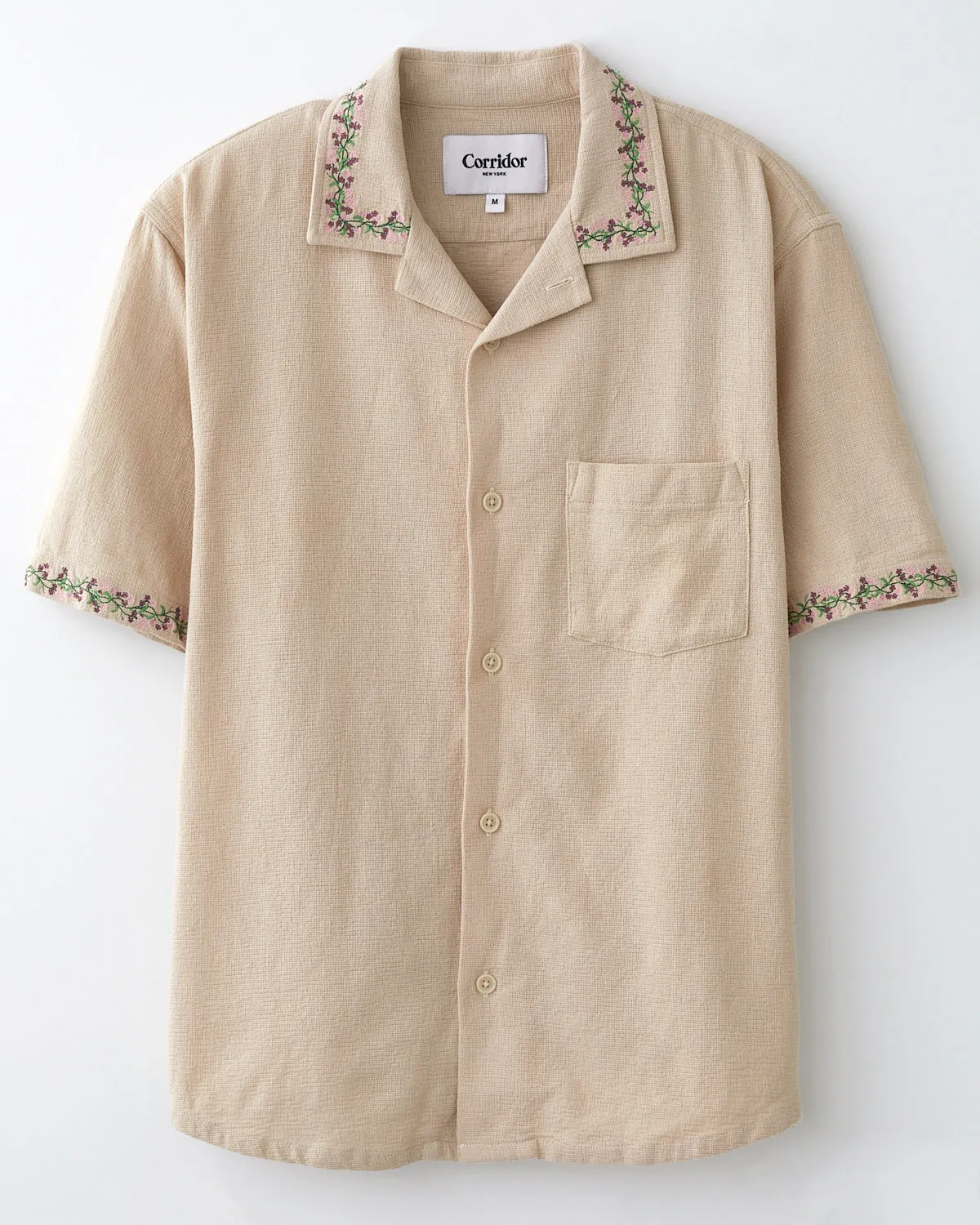 Hopsack Embroidered SS Camp - Khaki sold by Corridor