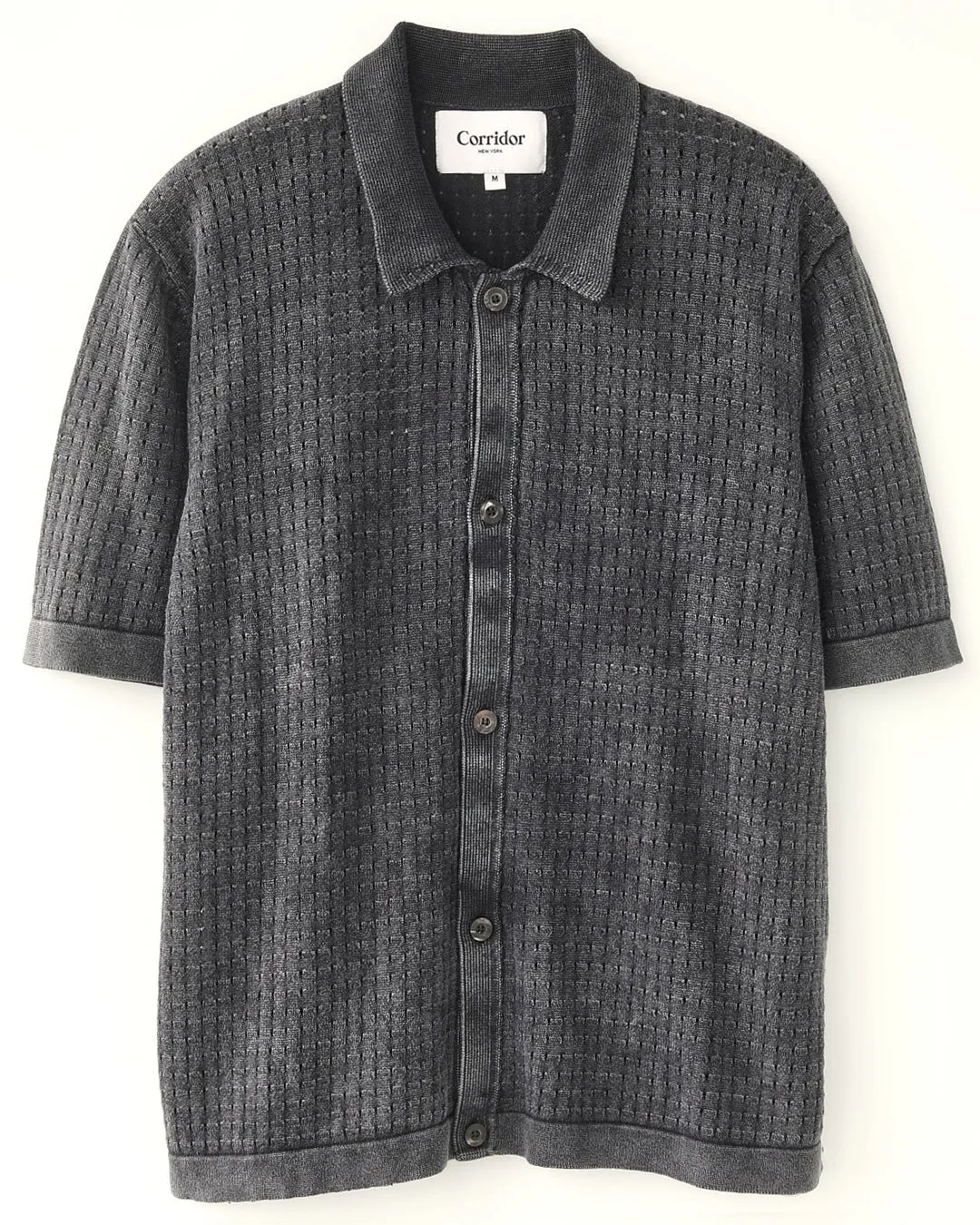 Washed Pointelle Buttondown - Black sold by Corridor