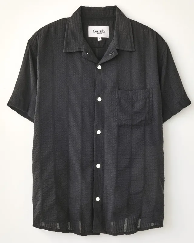 Striped Seersucker SS - Black sold by Corridor