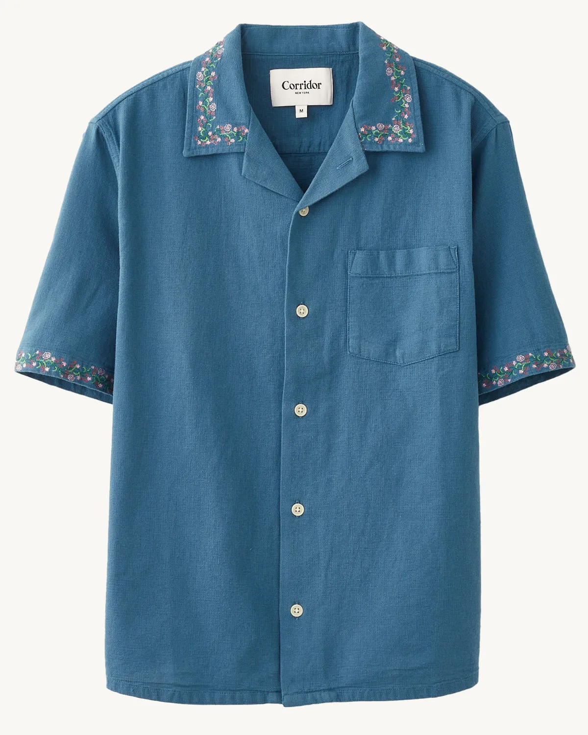 Hopsack Embroidered SS Camp - Blue sold by Corridor