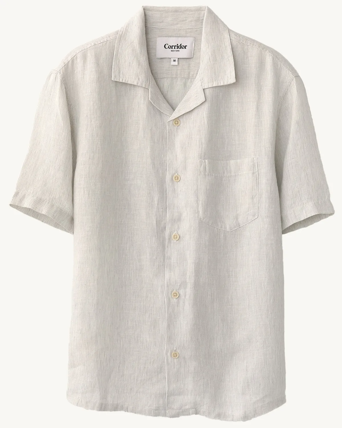 Linen Stripe SS Camp - Grey sold by Corridor