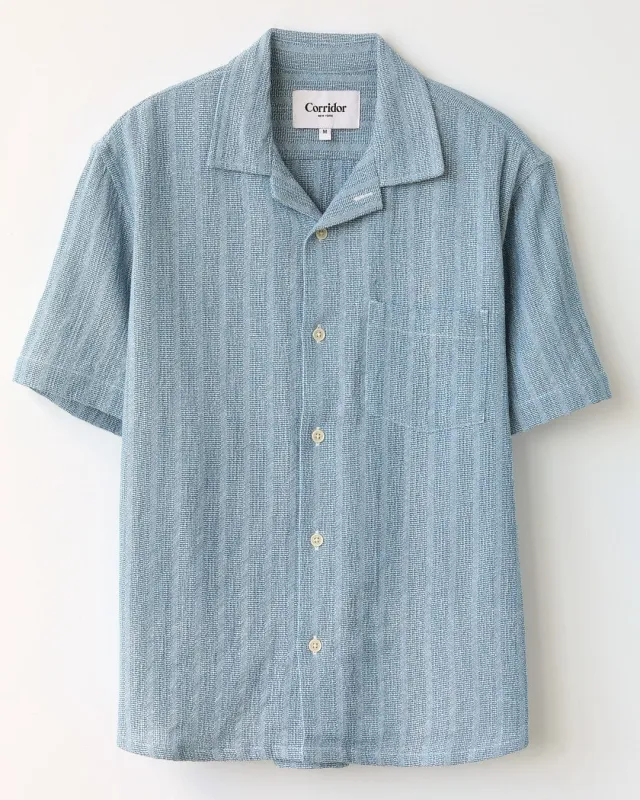 Basket Weave Stripe SS Camp - Blue sold by Corridor