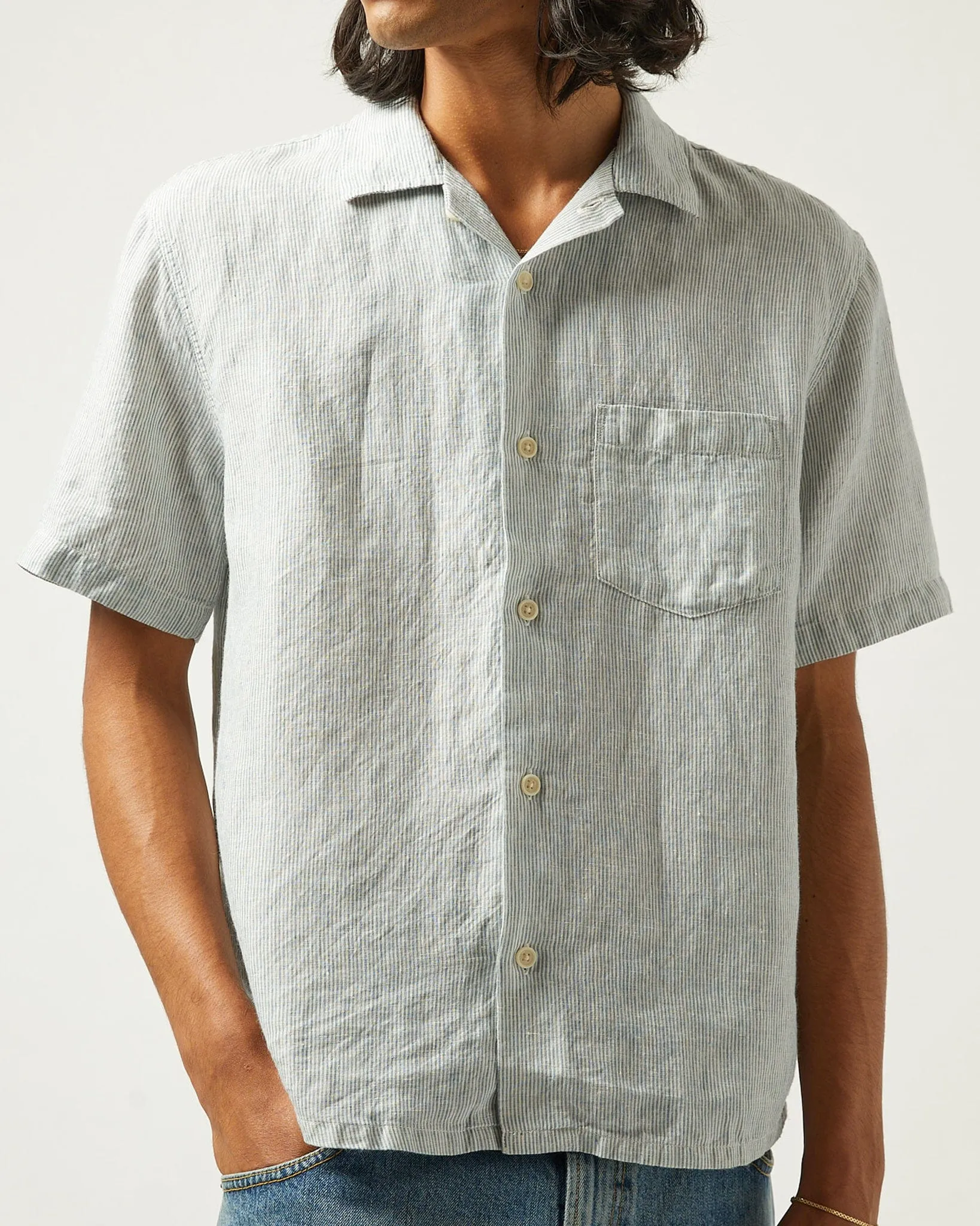 Linen Stripe SS Camp - Blue sold by Corridor product image thumbnail 2