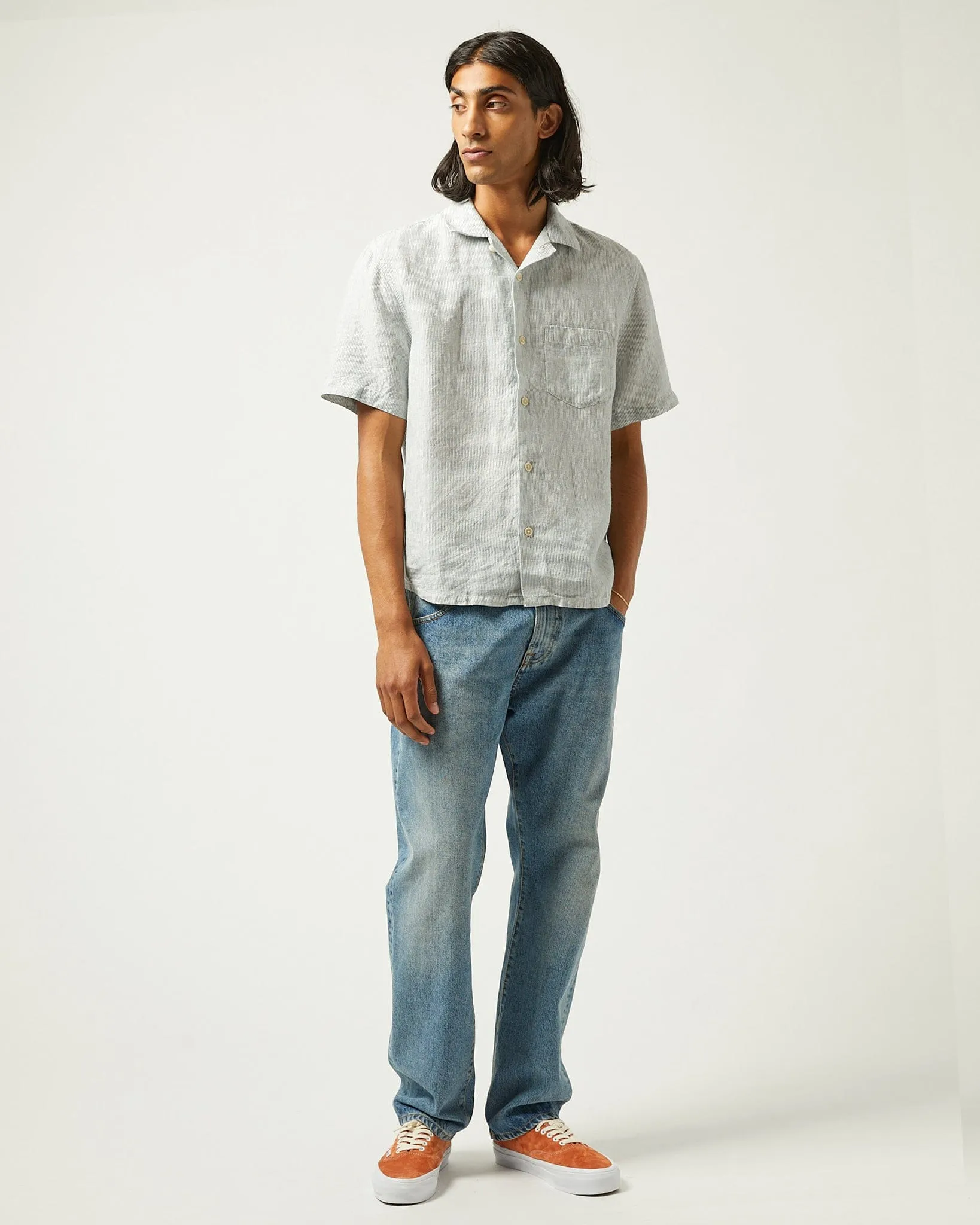 Linen Stripe SS Camp - Blue sold by Corridor product image thumbnail 3