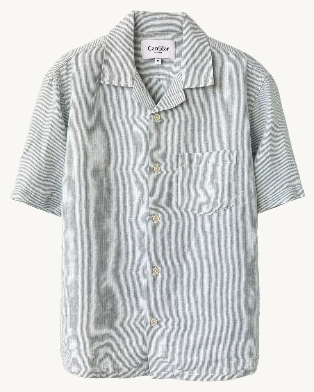 Linen Stripe SS Camp - Blue sold by Corridor