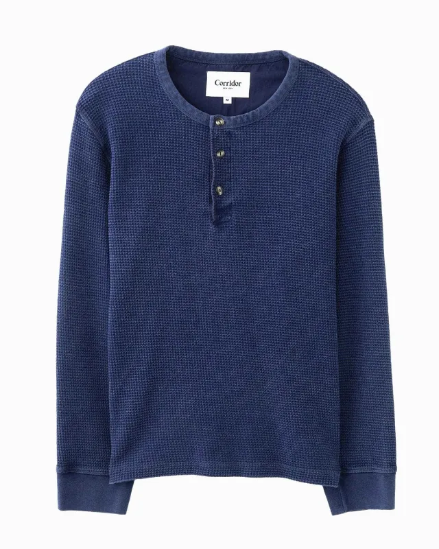 Waffle Henley - Navy sold by Corridor