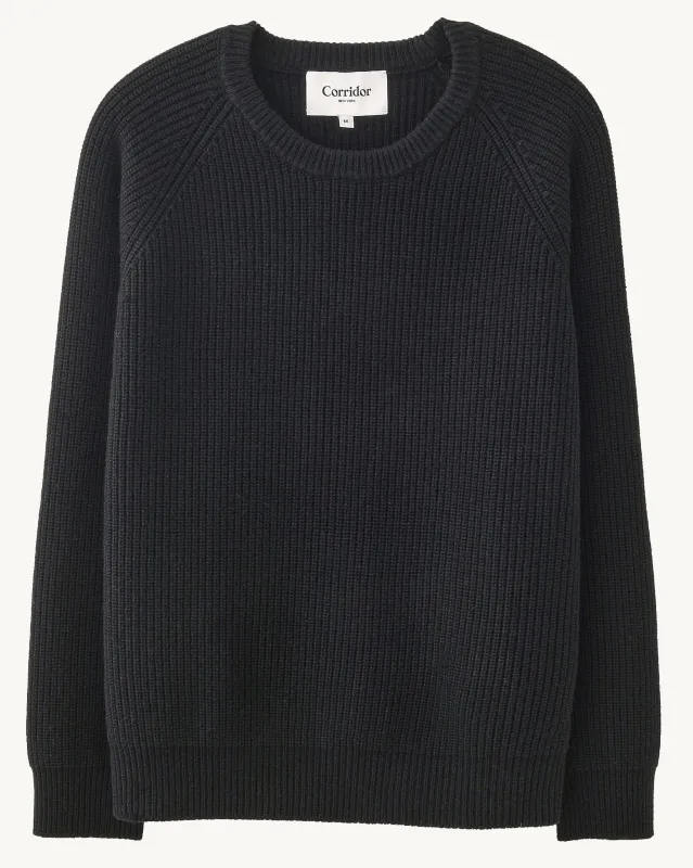 Wool Cashmere Ribbed Crewneck - Black made by Corridor