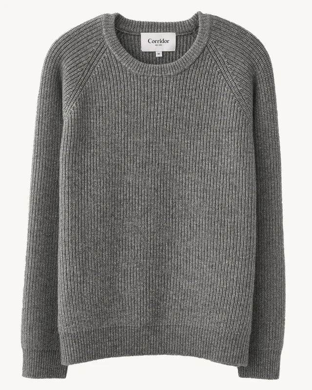 Wool Cashmere Ribbed Crewneck - Grey sold by Corridor