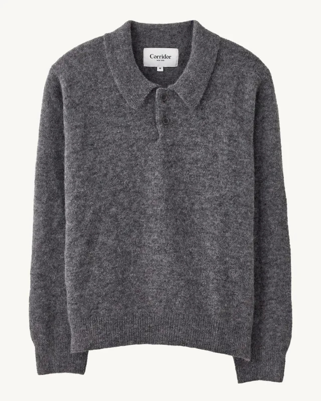 Brushed Alpaca Polo - Charcoal sold by Corridor