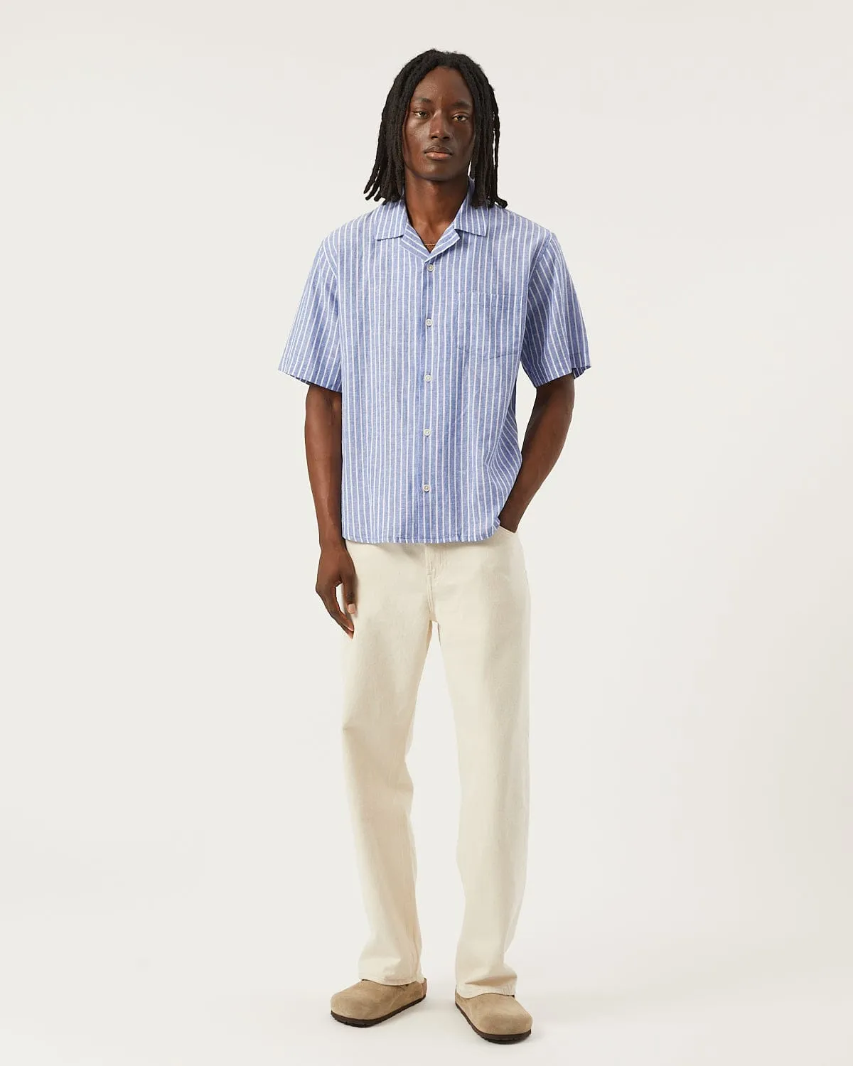 Linen Stripe SS - Blue sold by Corridor