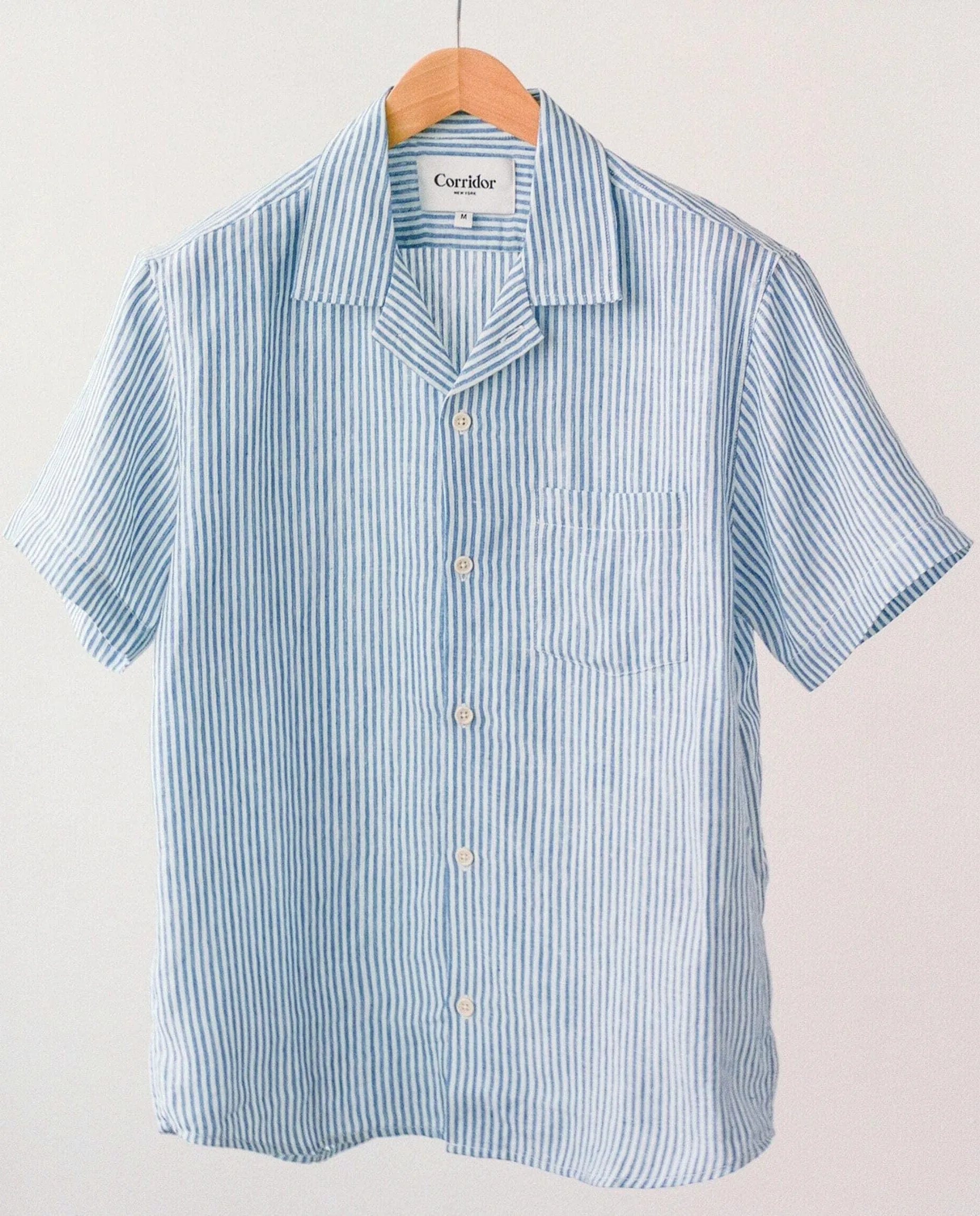 Linen Stripe SS - Blue sold by Corridor