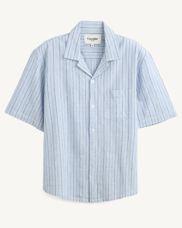 Linen Broadstripe SS - Blue made by Corridor