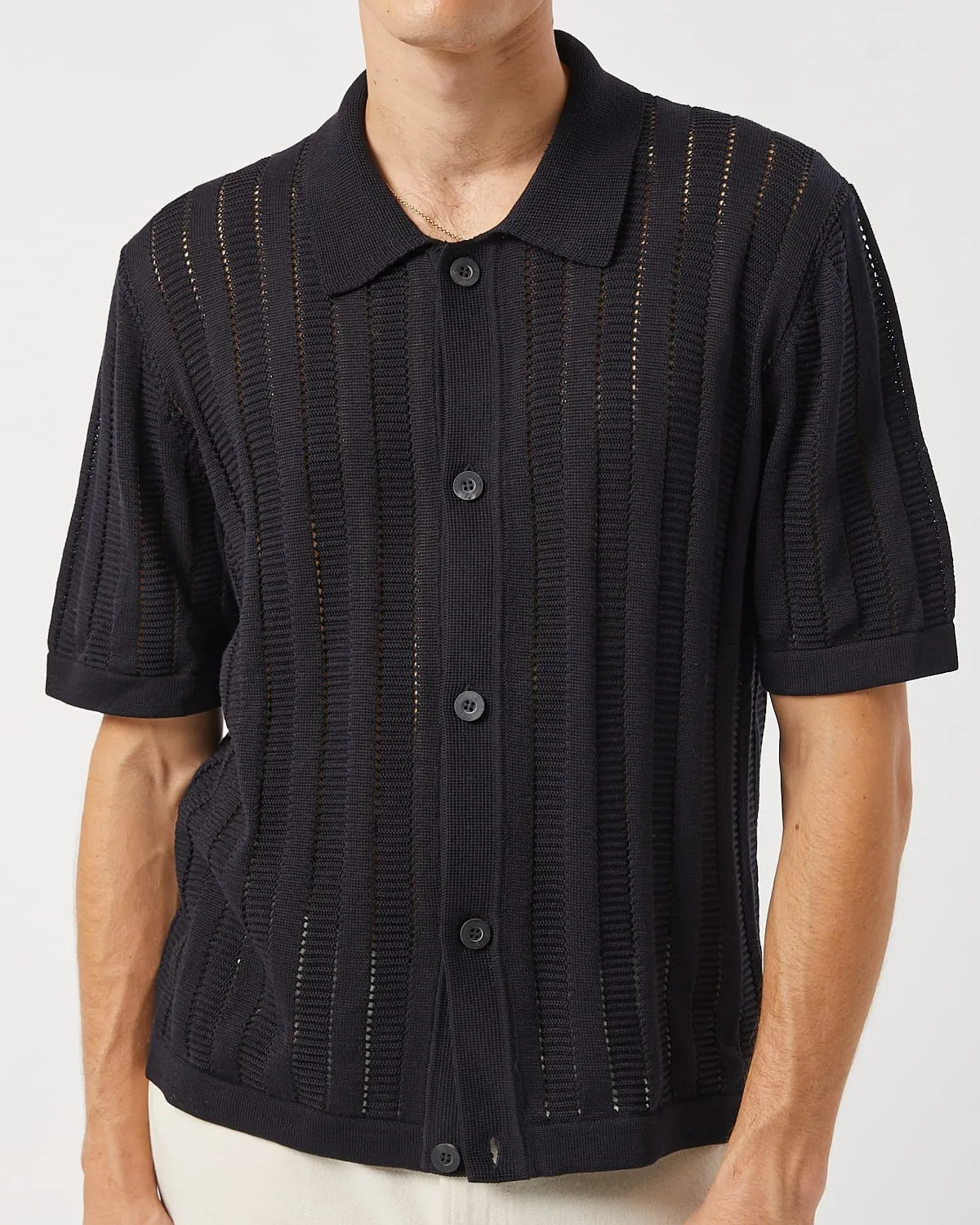 Pointelle Stripe Buttondown - Black sold by Corridor product image thumbnail 3