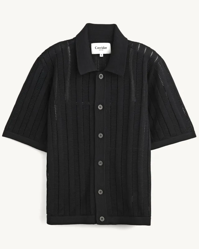 Pointelle Stripe Buttondown - Black made by Corridor