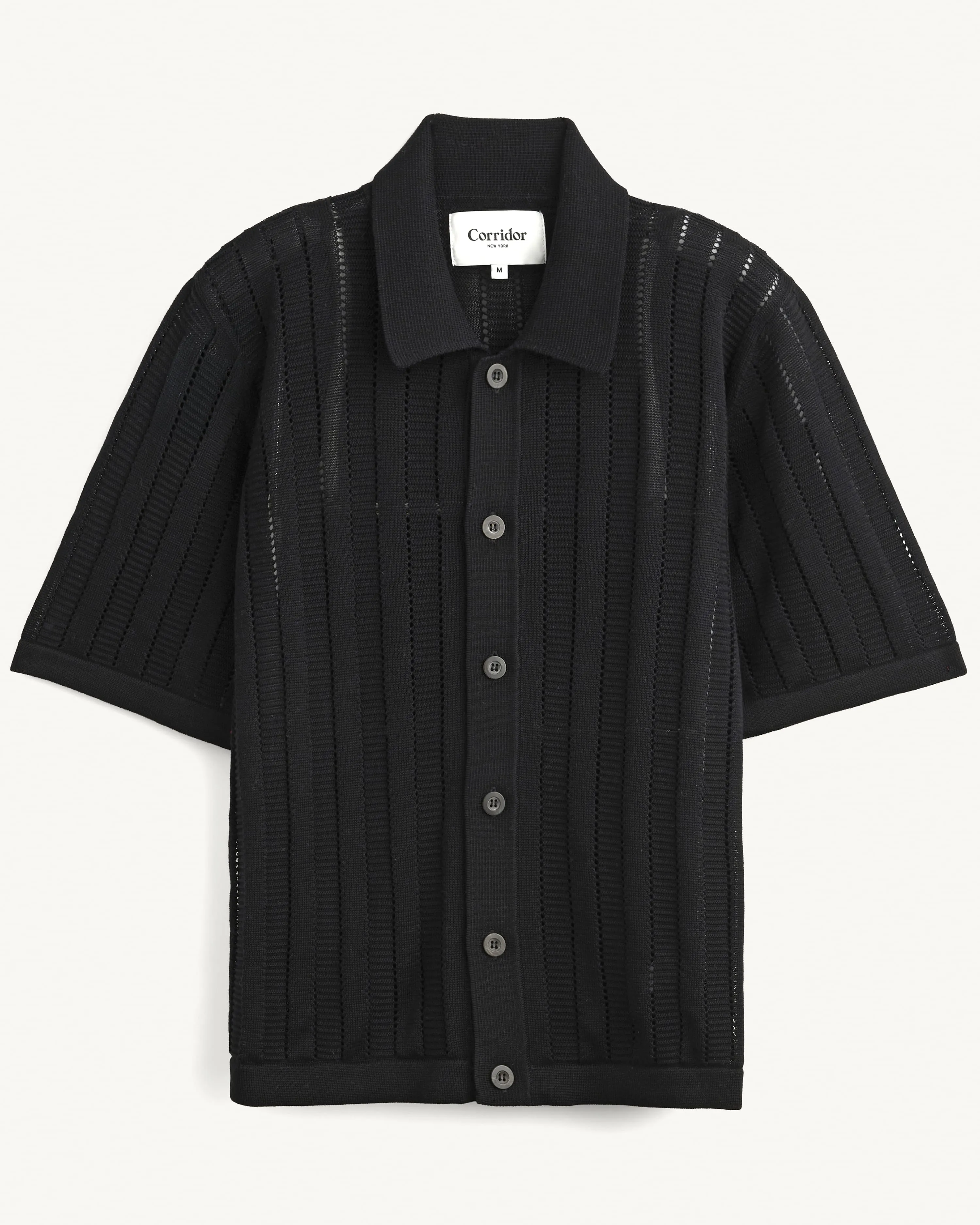 Pointelle Stripe Buttondown - Black sold by Corridor
