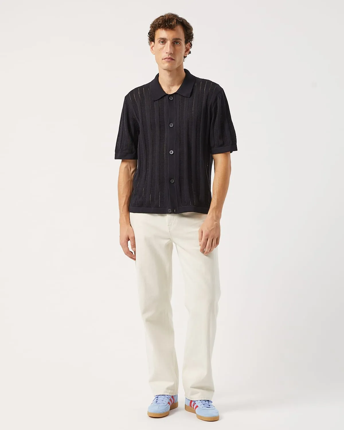 Pointelle Stripe Buttondown - Black sold by Corridor product image thumbnail 2
