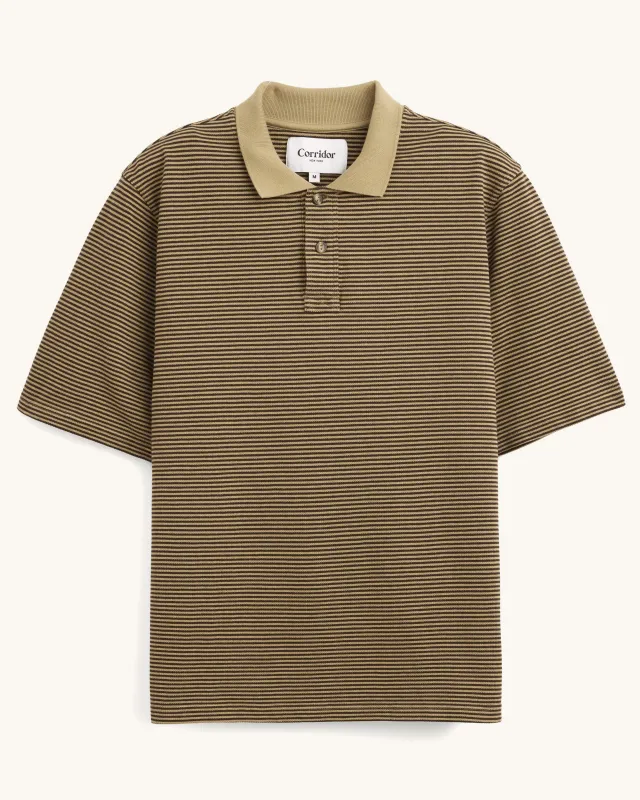 Stripe Pique Polo - Brown made by Corridor