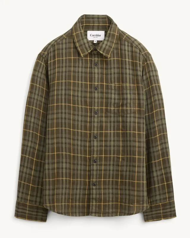 Crinkle Plaid LS - Olive made by Corridor