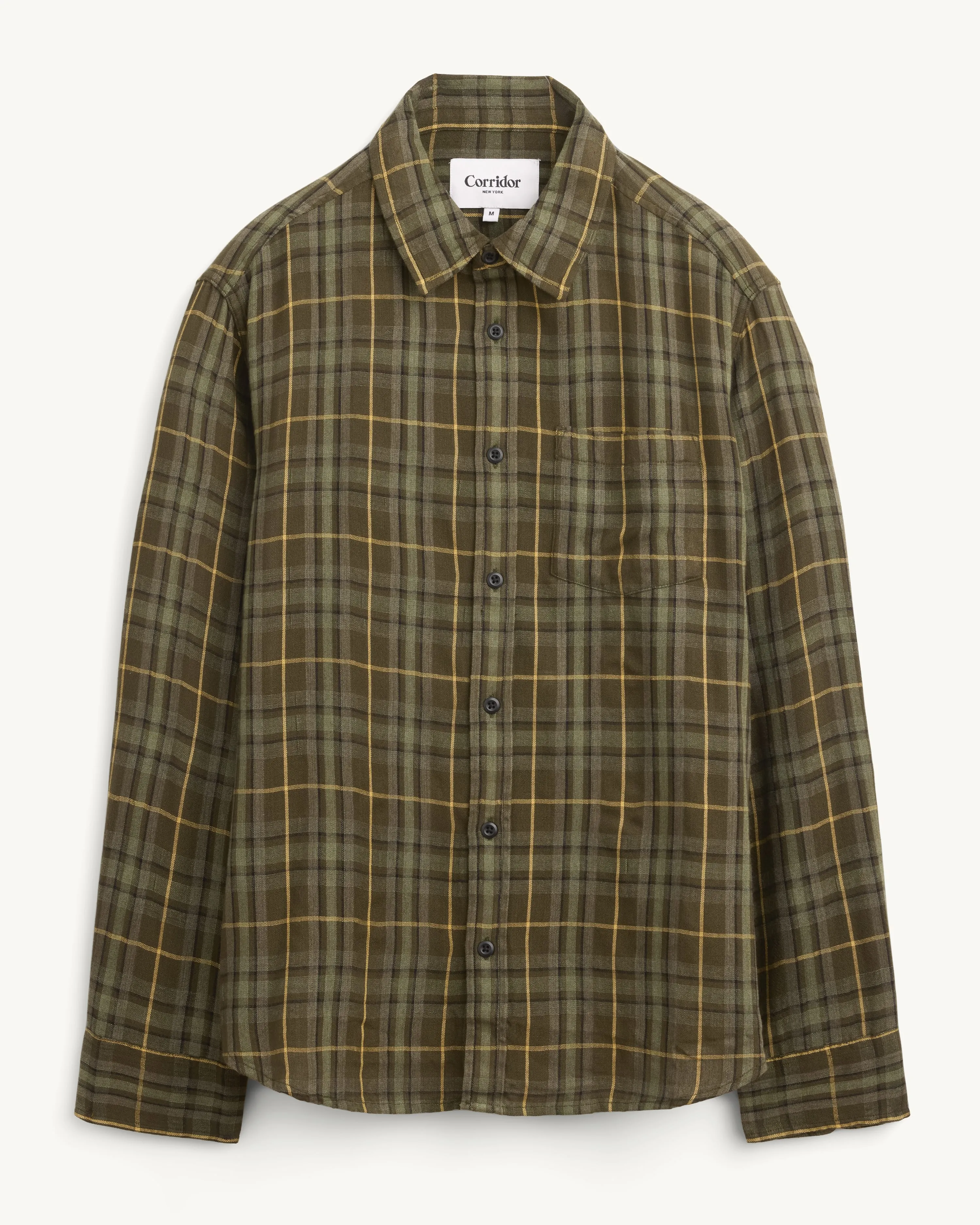 Crinkle Plaid LS - Olive sold by Corridor