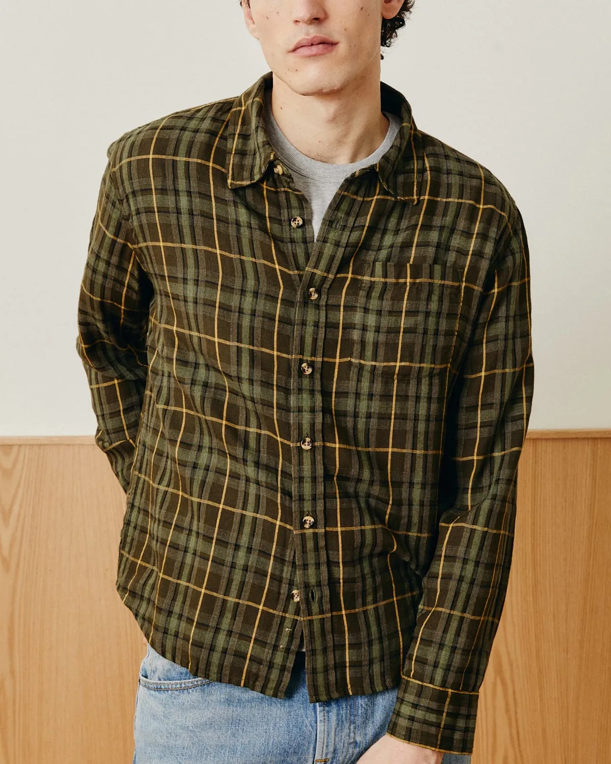 Crinkle Plaid LS - Olive sold by Corridor product image thumbnail 3