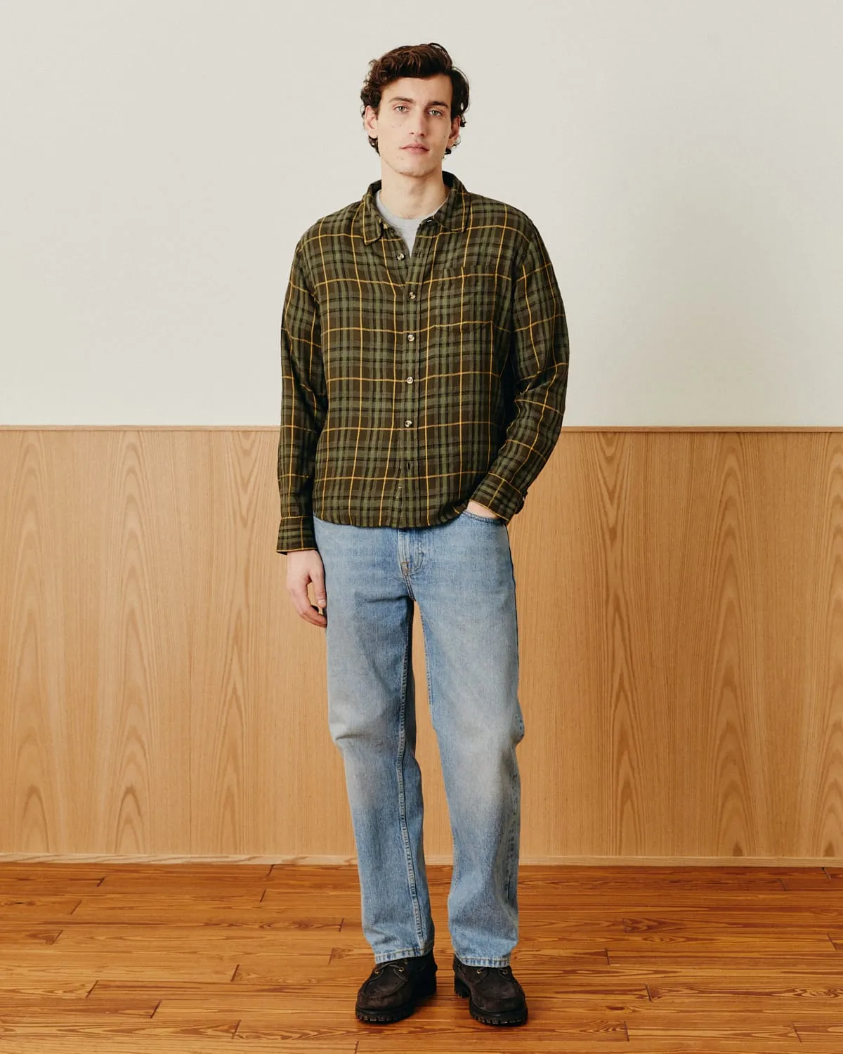 Crinkle Plaid LS - Olive sold by Corridor product image thumbnail 2