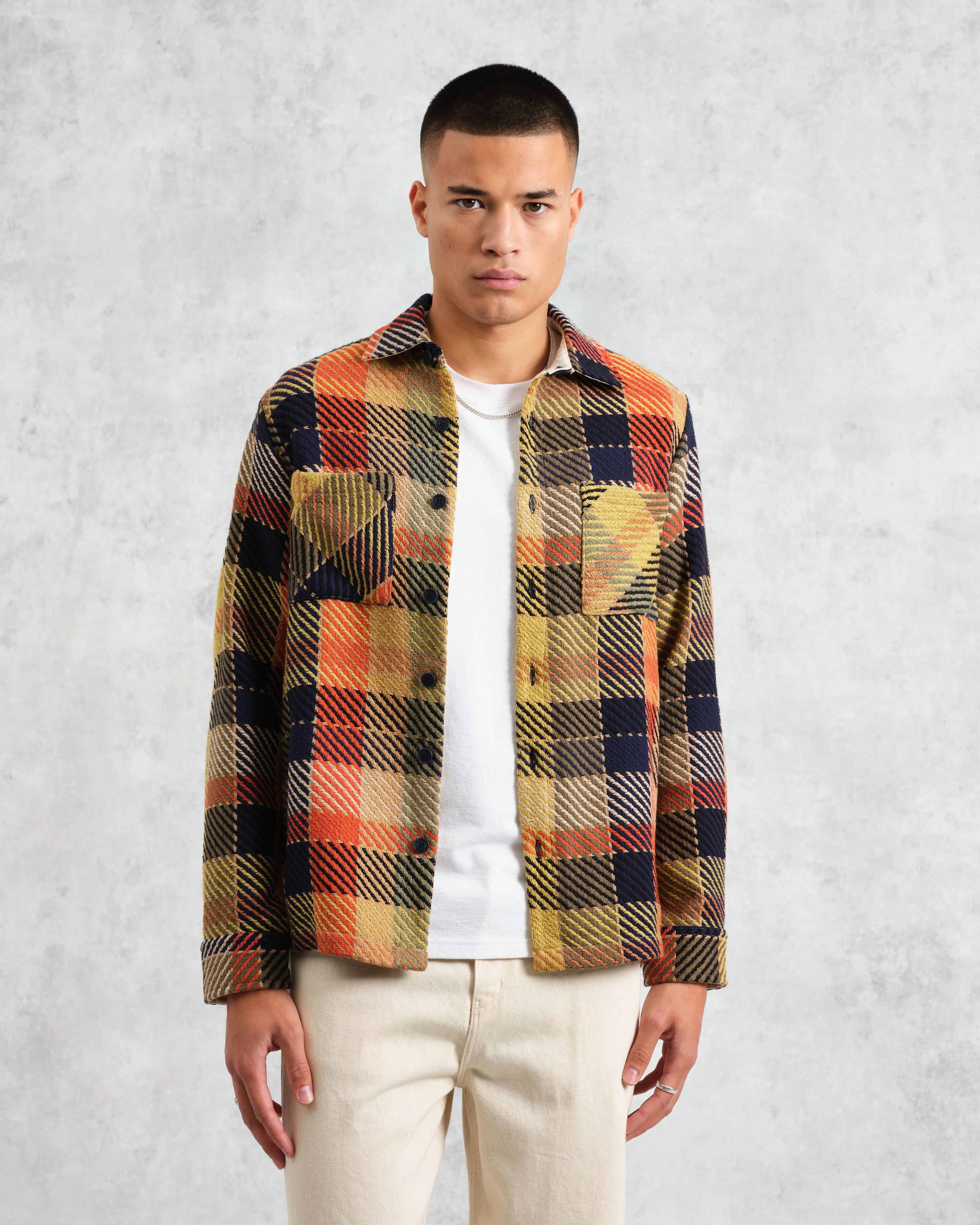 Whiting - Khaki Cheltenham Check Overshirt sold by Wax London product image thumbnail 2
