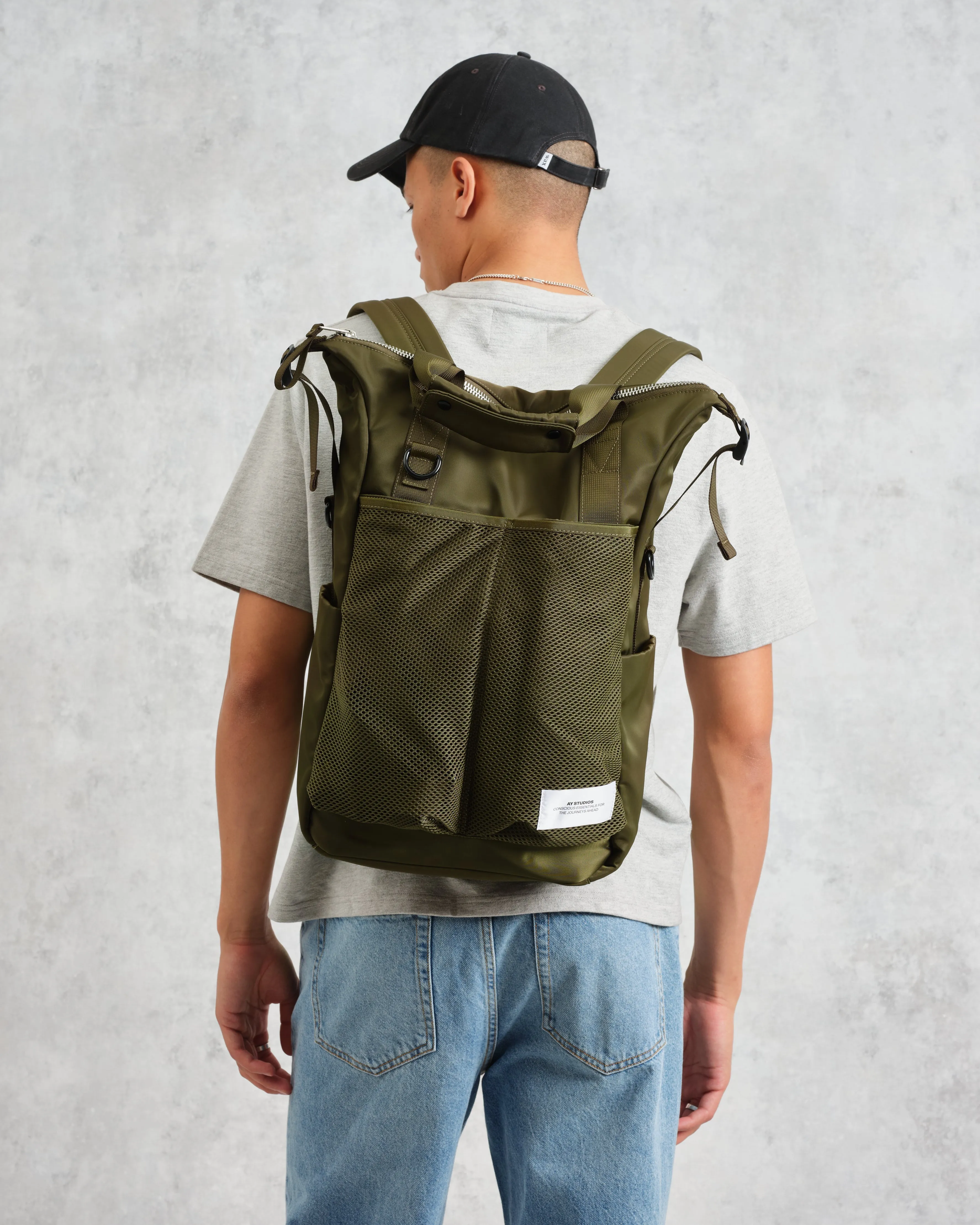 AY Studios - Army Green Water-Resistant Backpack sold by Wax London product image thumbnail 3
