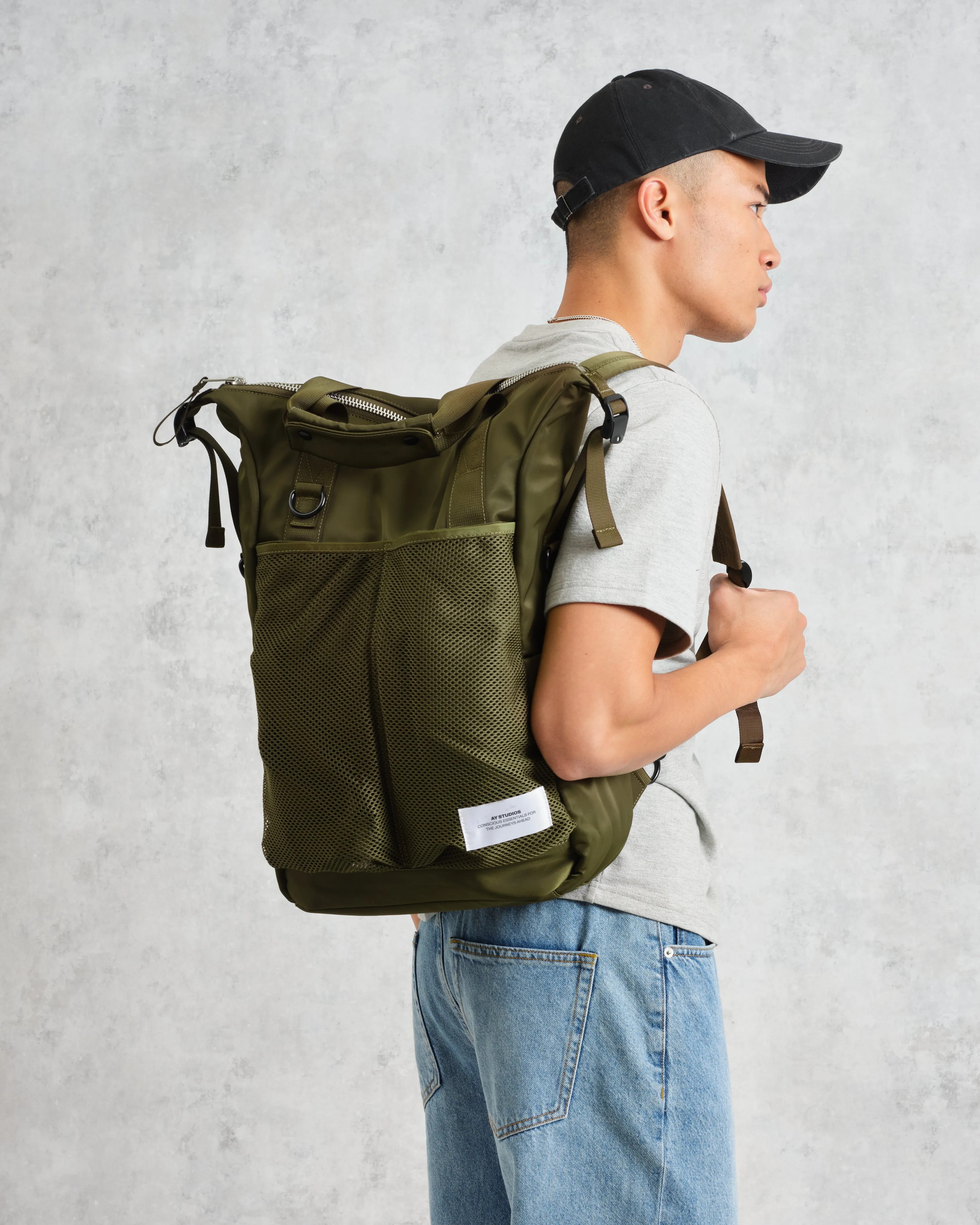 AY Studios - Army Green Water-Resistant Backpack sold by Wax London product image thumbnail 2