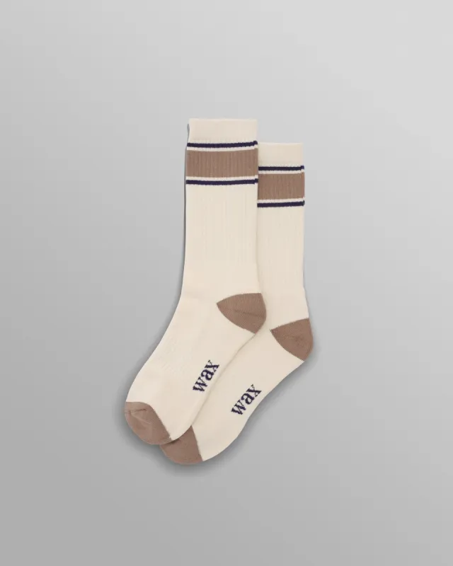 Thorpe - Ecru And Beige Running Stripe Sports Sock made by Wax London