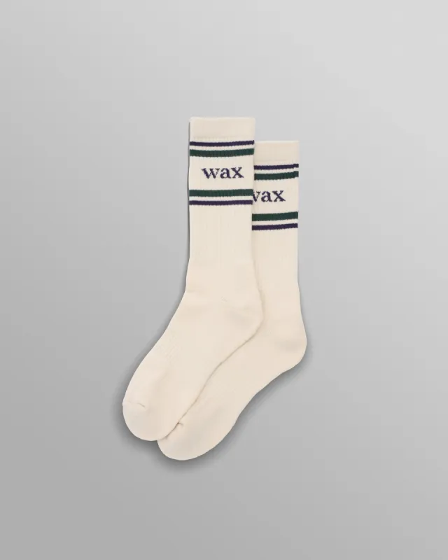 Thorpe - Ecru And Navy Branded Stripe Sports Sock sold by Wax London
