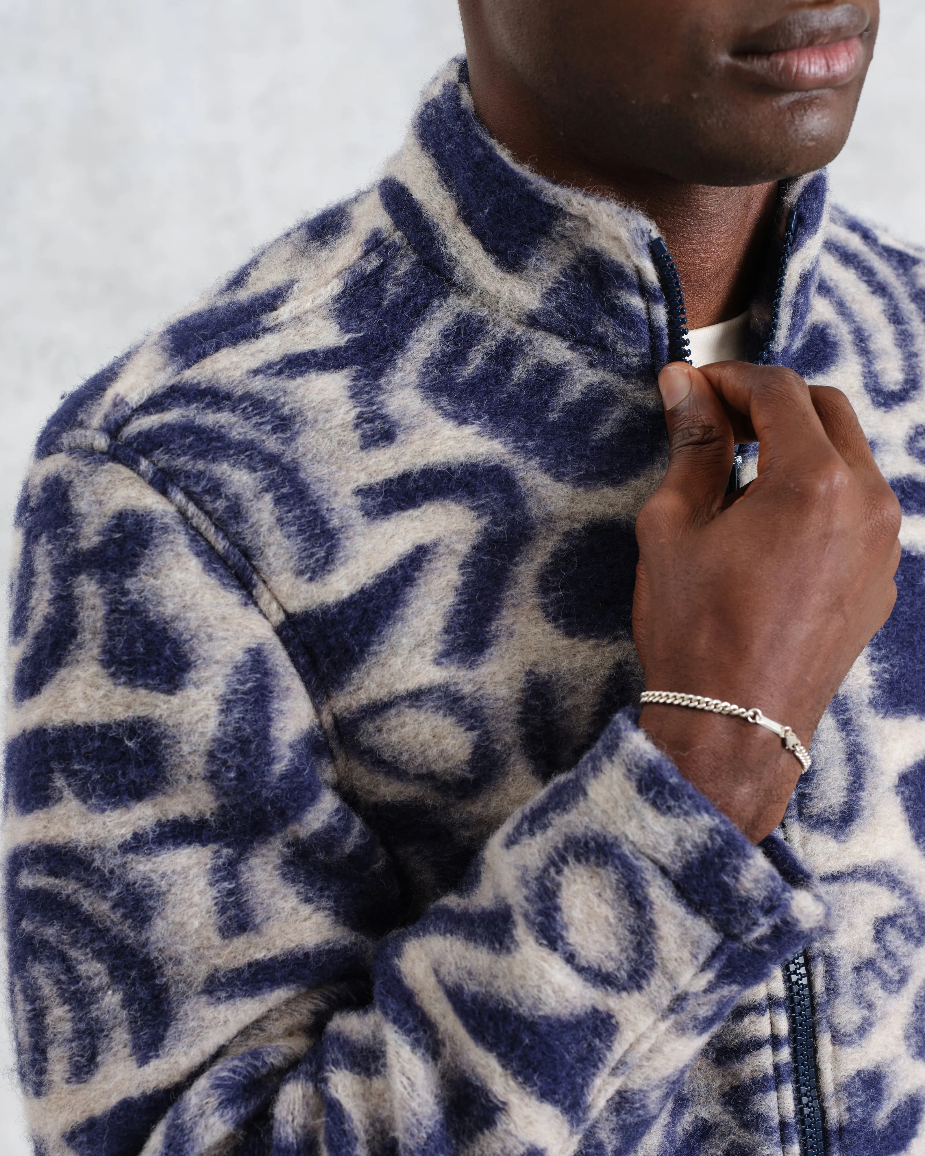 Cozi - Ecru And Navy Squiggle Fleece Jacket sold by Wax London product image thumbnail 4