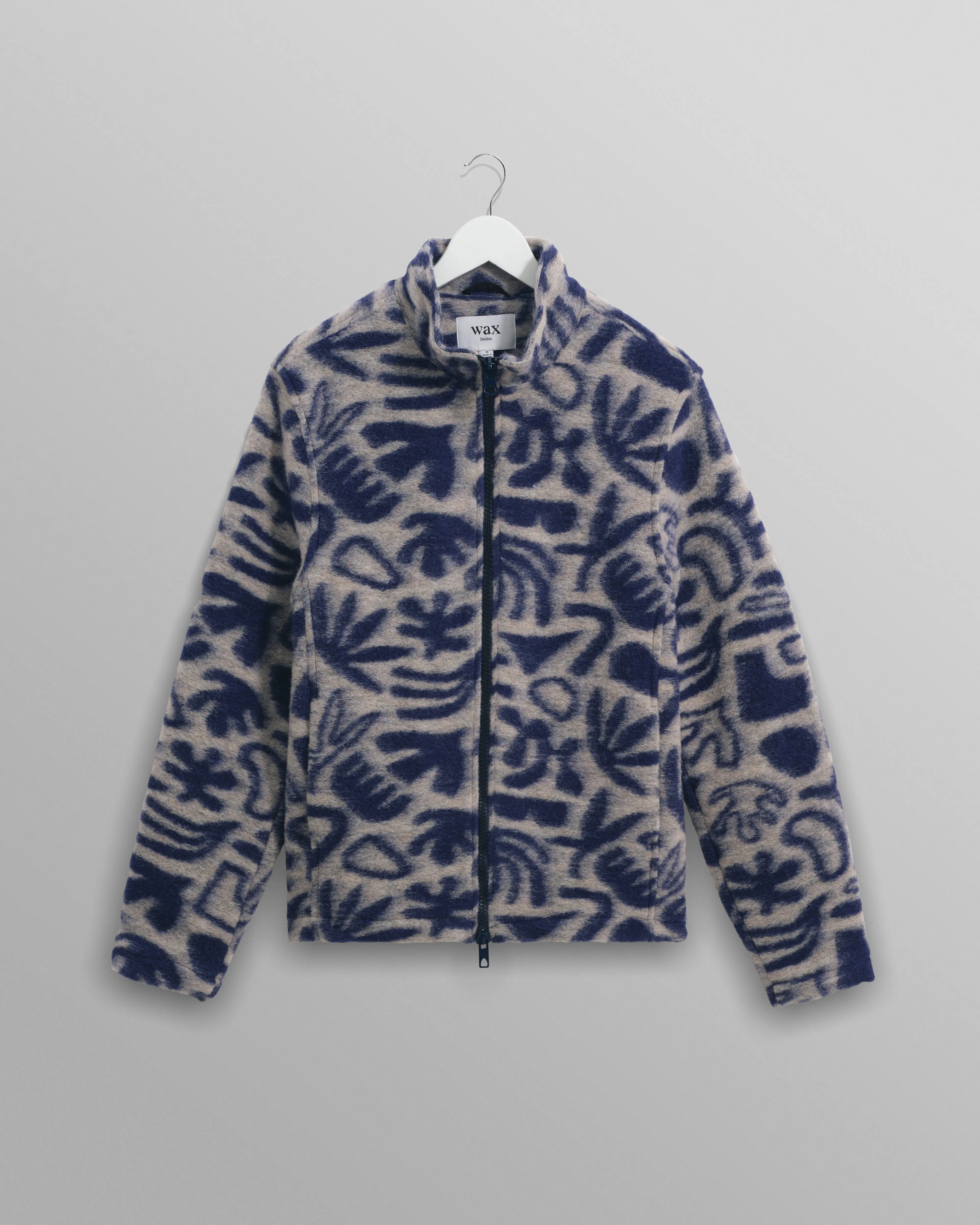 Cozi - Ecru And Navy Squiggle Fleece Jacket sold by Wax London