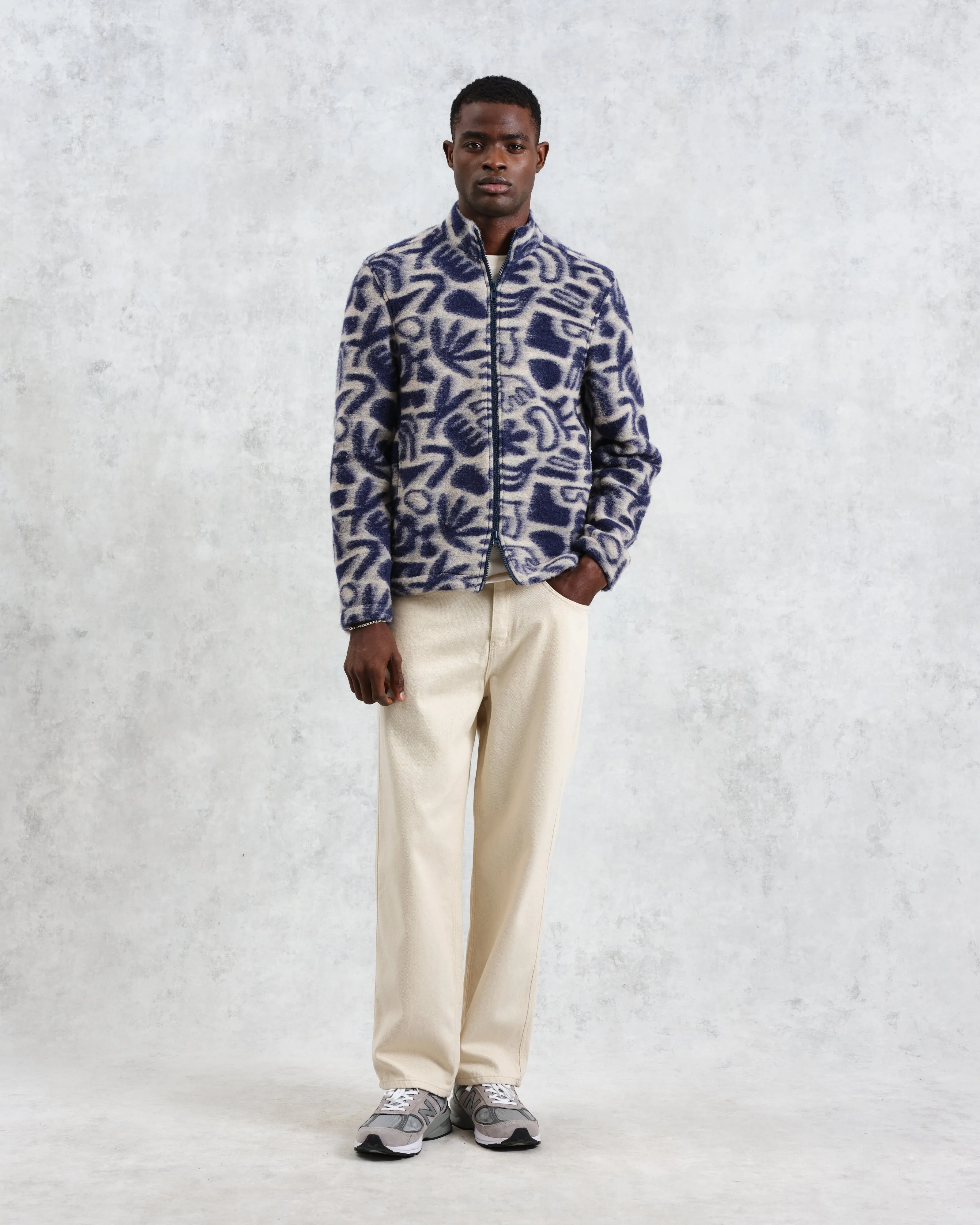 Cozi - Ecru And Navy Squiggle Fleece Jacket sold by Wax London product image thumbnail 5