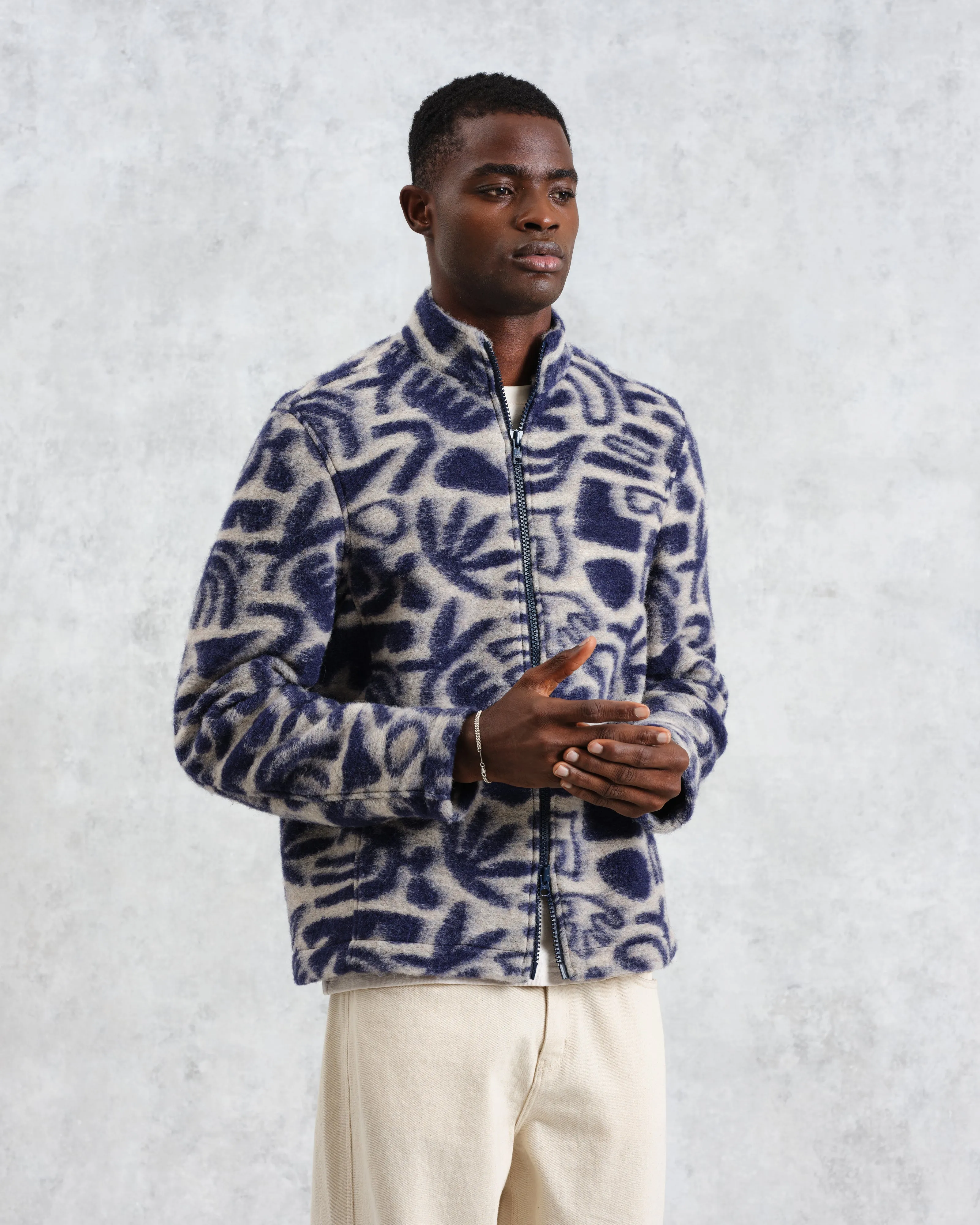 Cozi - Ecru And Navy Squiggle Fleece Jacket sold by Wax London product image thumbnail 2