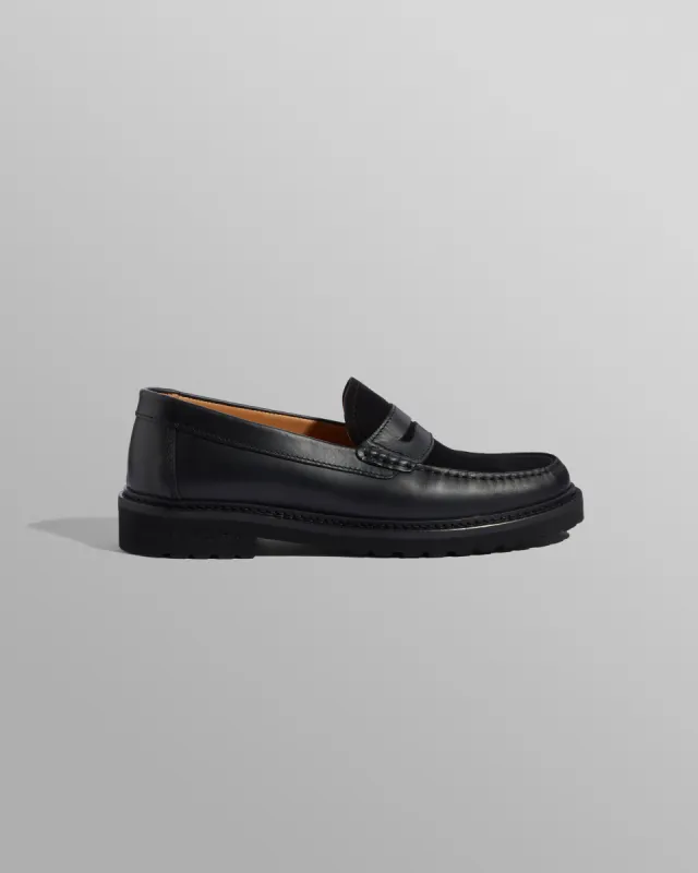 S.T. Valentin - Black Smooth Leather And Suede Loafers sold by Wax London