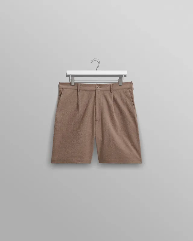 Linton Pleat Shorts Taupe Seersucker sold by Wax London