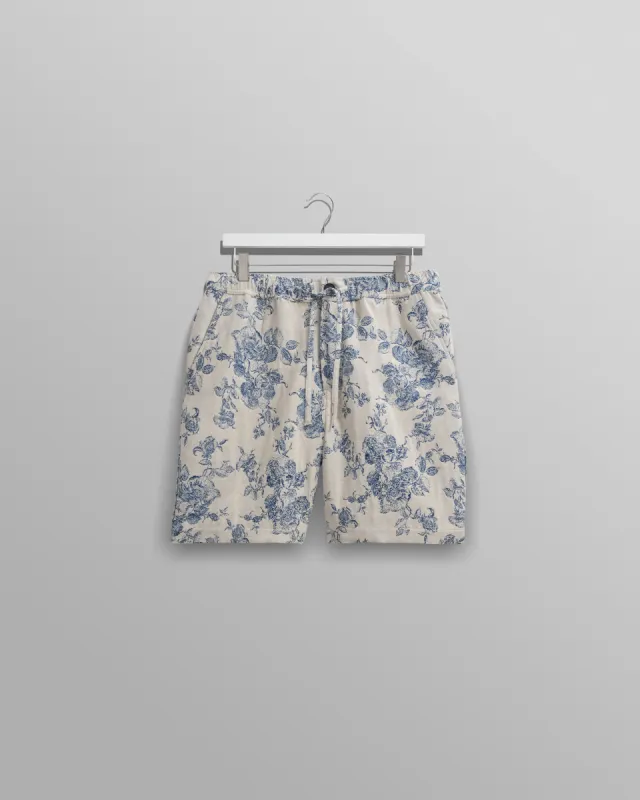 Kurt Shorts Ecru/Blue Floral Jacquard sold by Wax London