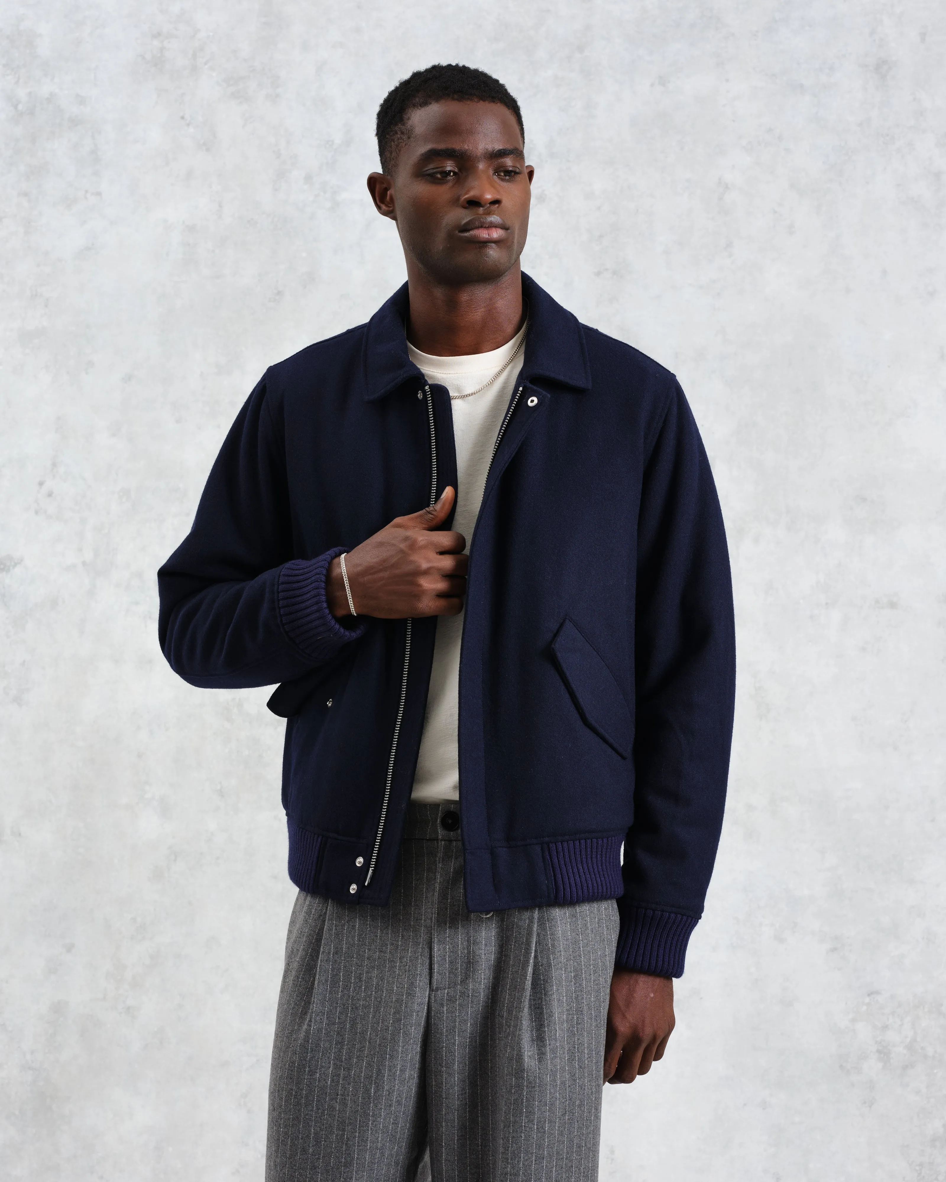 Knoll - Navy Wool Bomber Jacket sold by Wax London product image thumbnail 2