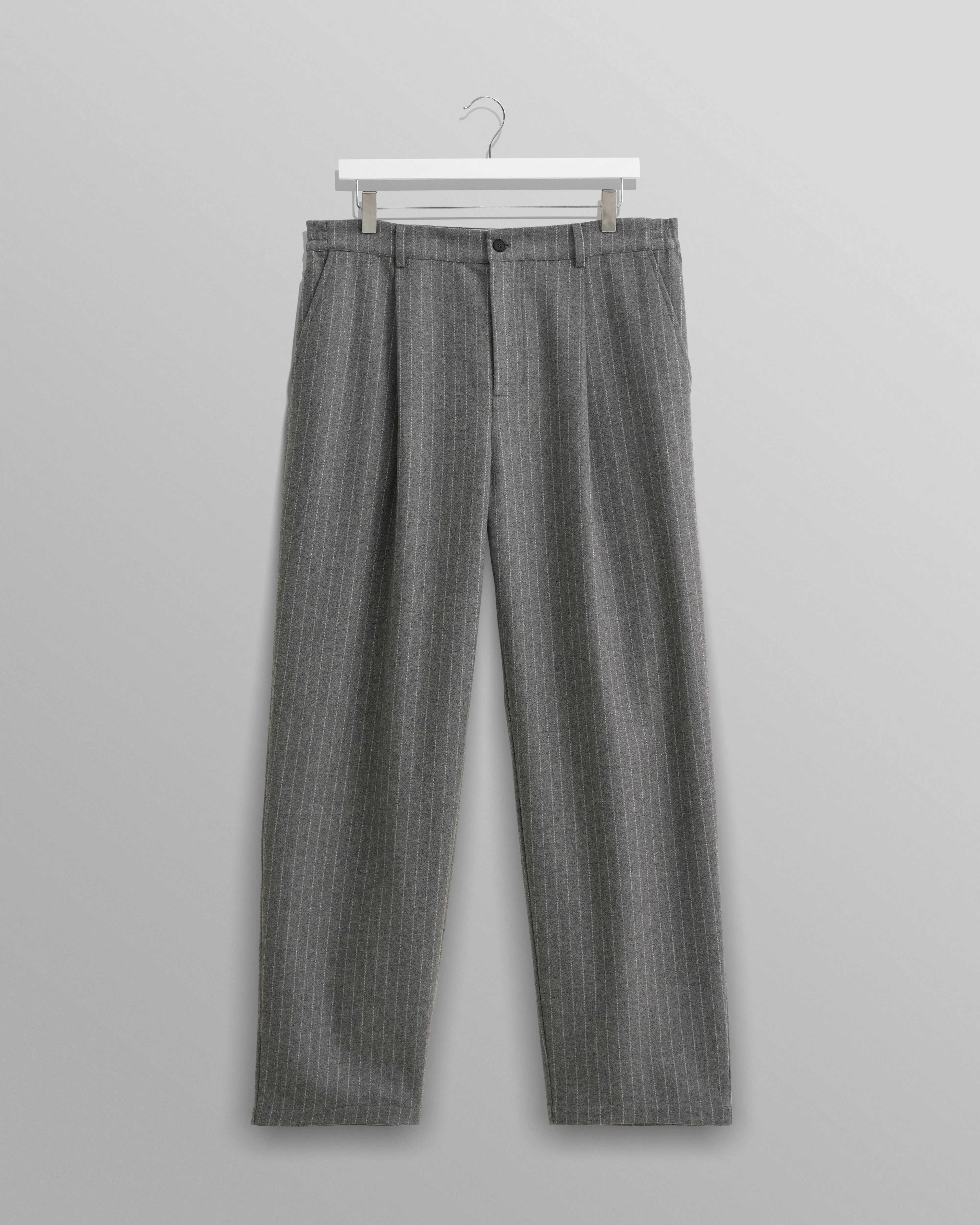 Malham - Charcoal Grey Pinstripe Wool Trousers sold by Wax London