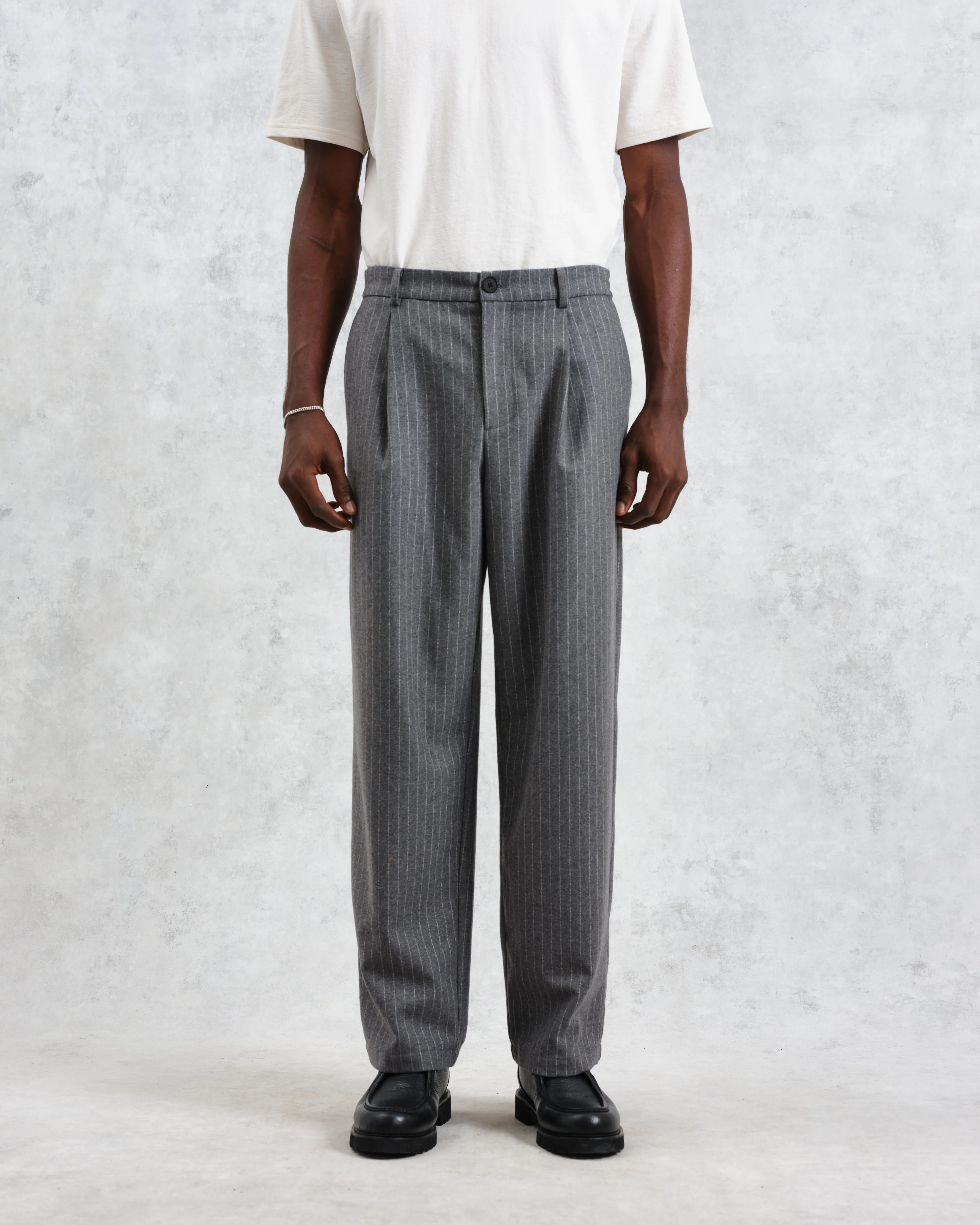 Malham - Charcoal Grey Pinstripe Wool Trousers sold by Wax London product image thumbnail 2