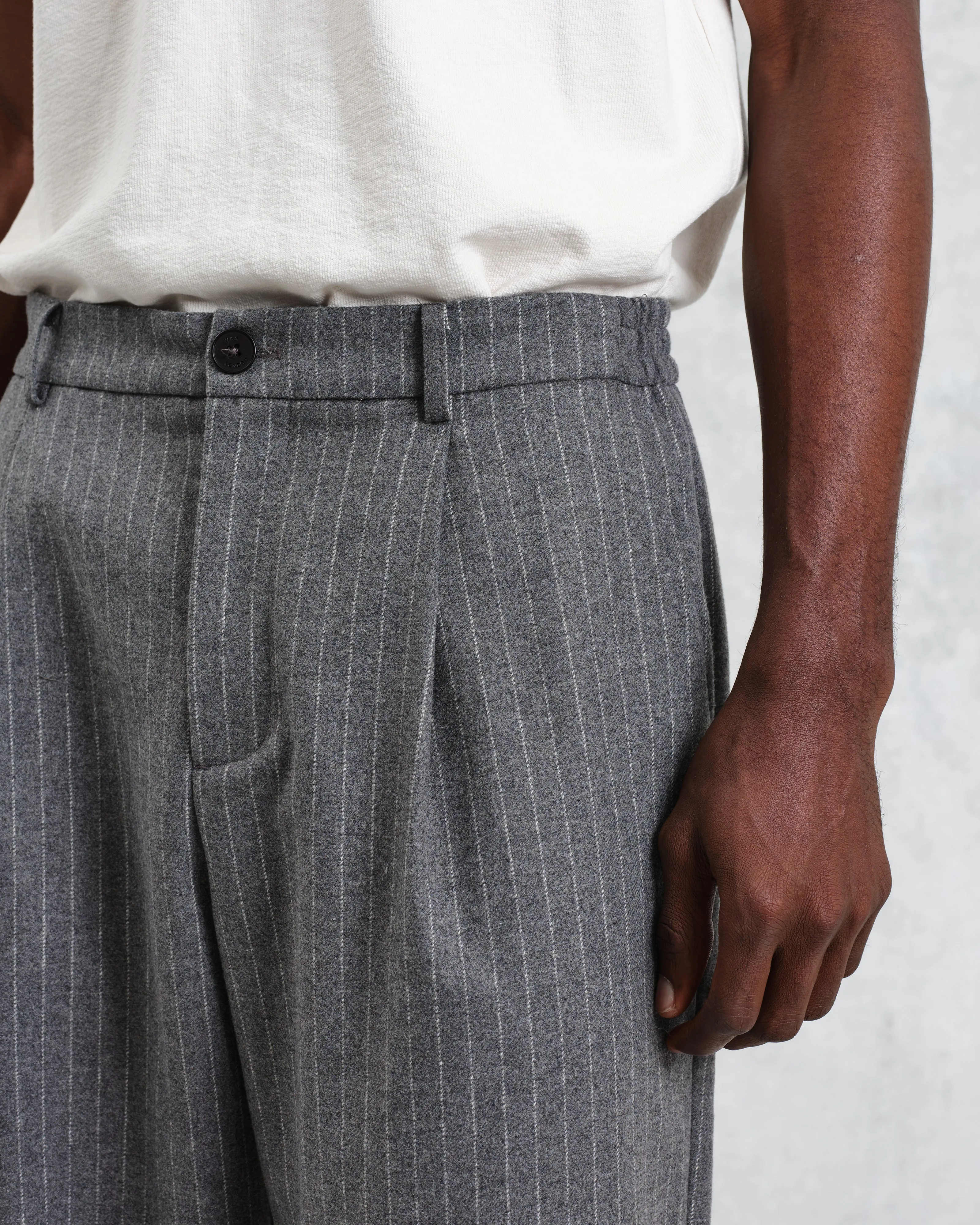 Malham - Charcoal Grey Pinstripe Wool Trousers sold by Wax London product image thumbnail 3