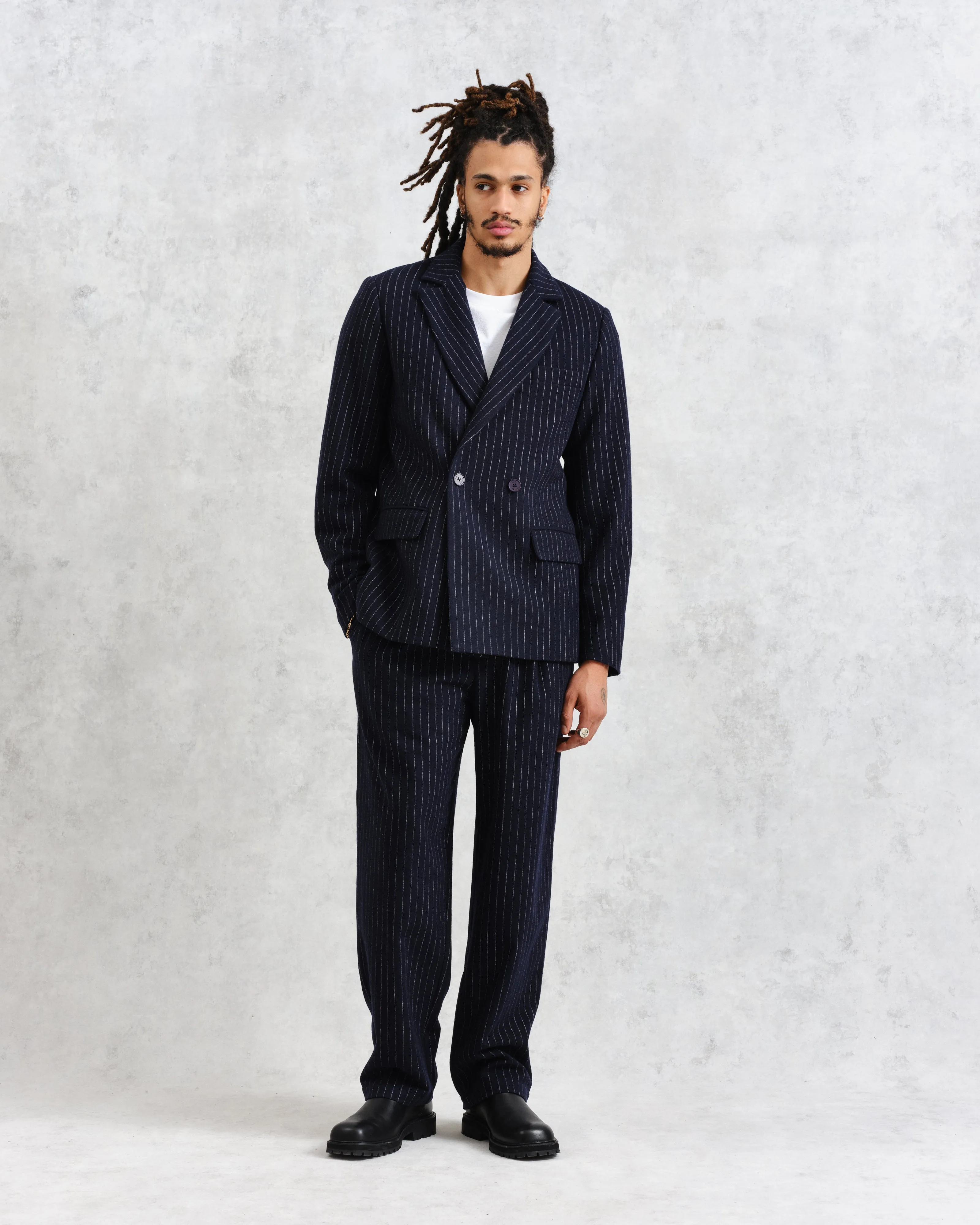 Gekko - Navy Pinstripe Wool Blazer sold by Wax London product image thumbnail 4