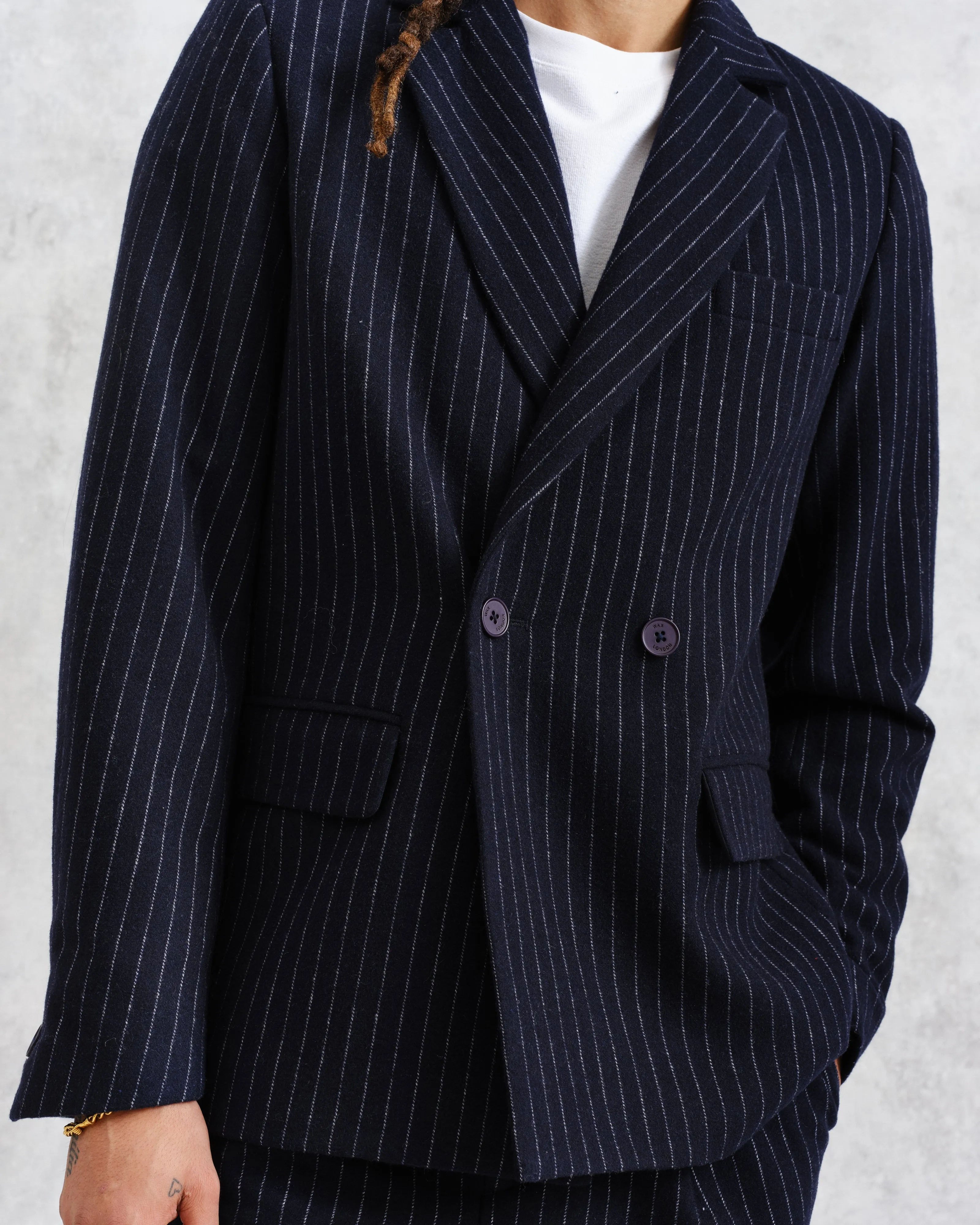 Gekko - Navy Pinstripe Wool Blazer sold by Wax London product image thumbnail 3