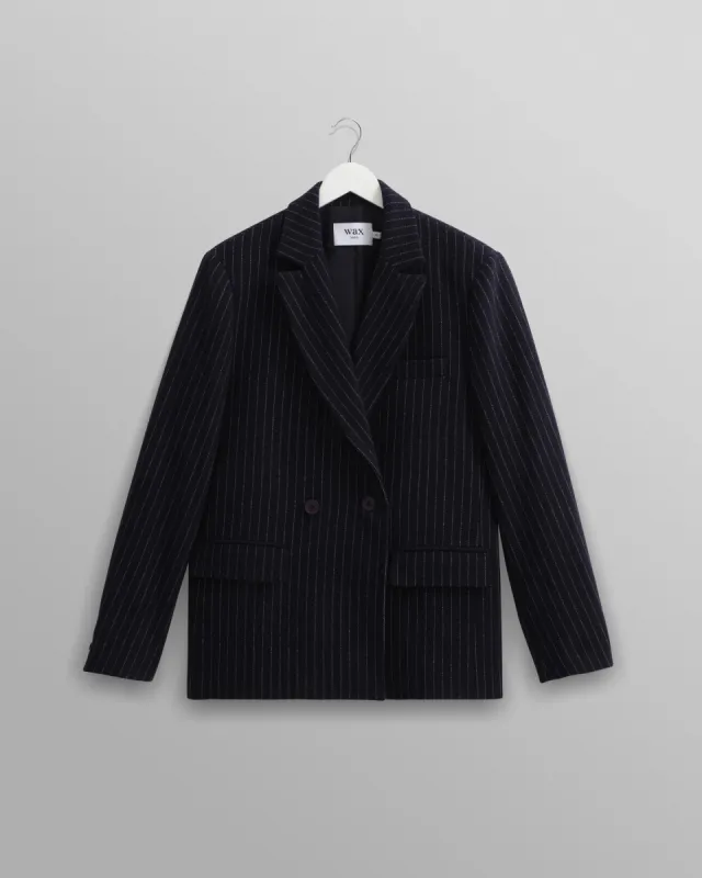 Gekko - Navy Pinstripe Wool Blazer made by Wax London