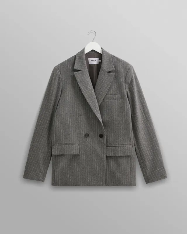 Gekko - Charcoal Grey Pinstripe Wool Blazer made by Wax London
