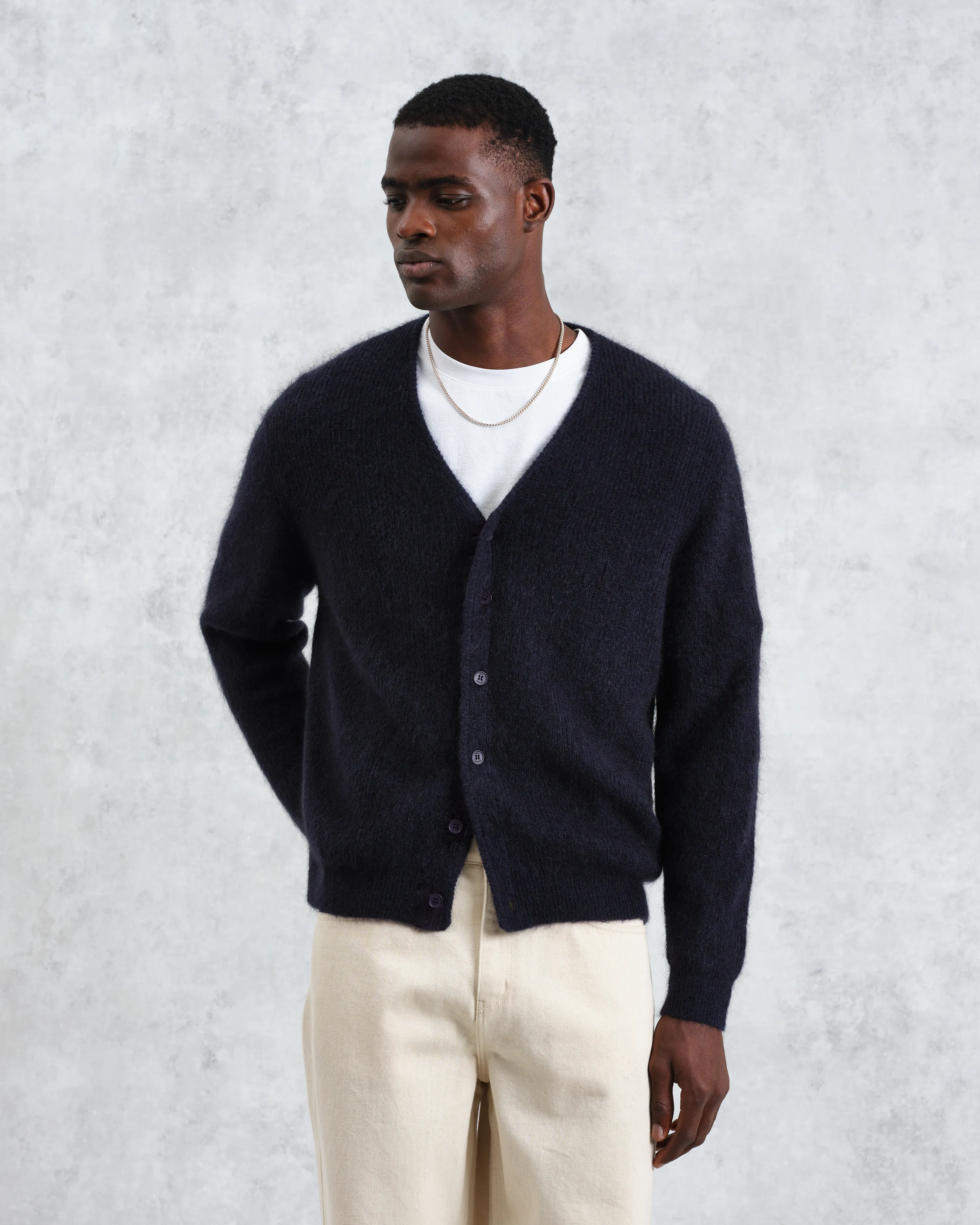 Alban - Navy Mohair Blend Cardigan sold by Wax London product image thumbnail 2