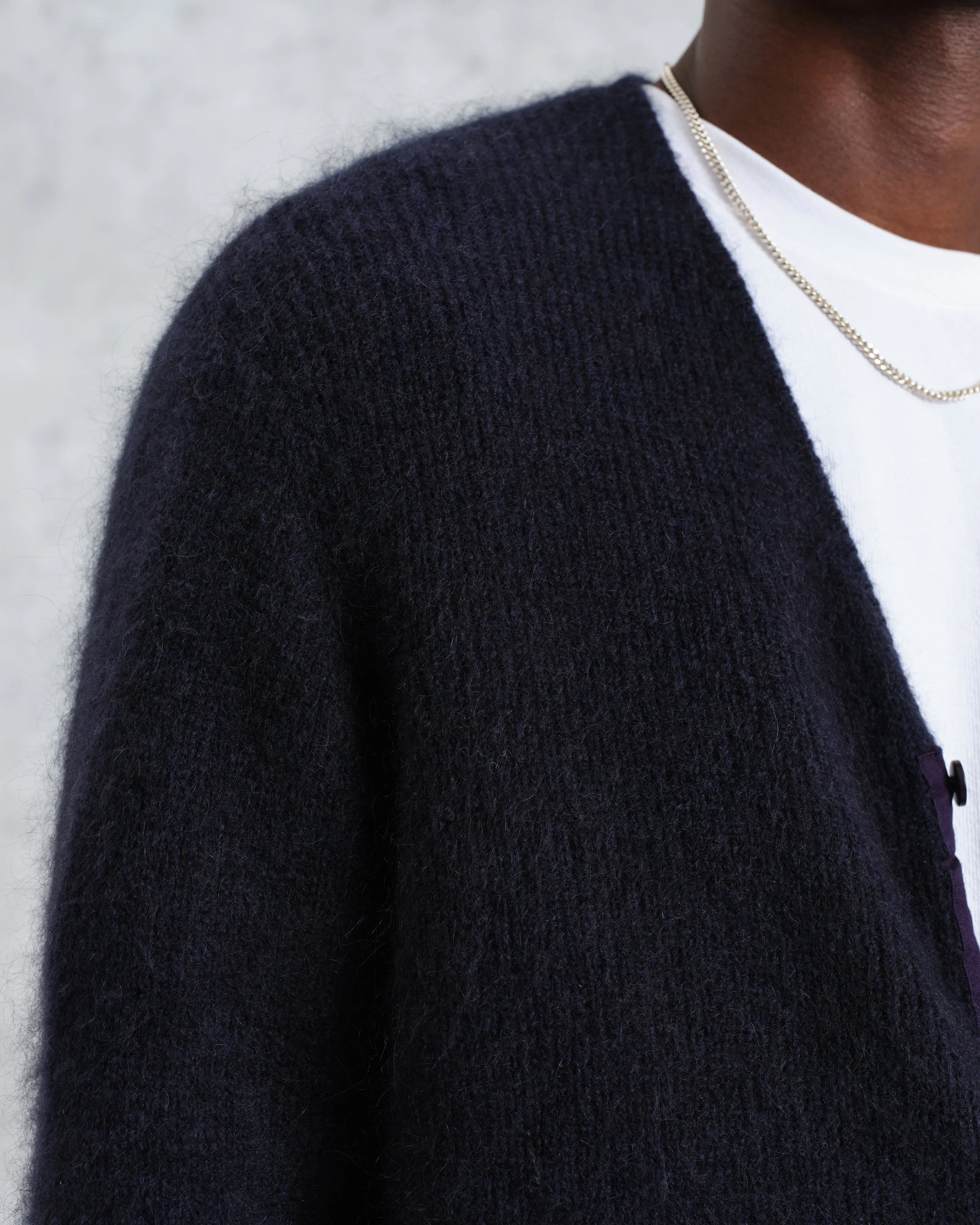 Alban - Navy Mohair Blend Cardigan sold by Wax London product image thumbnail 3