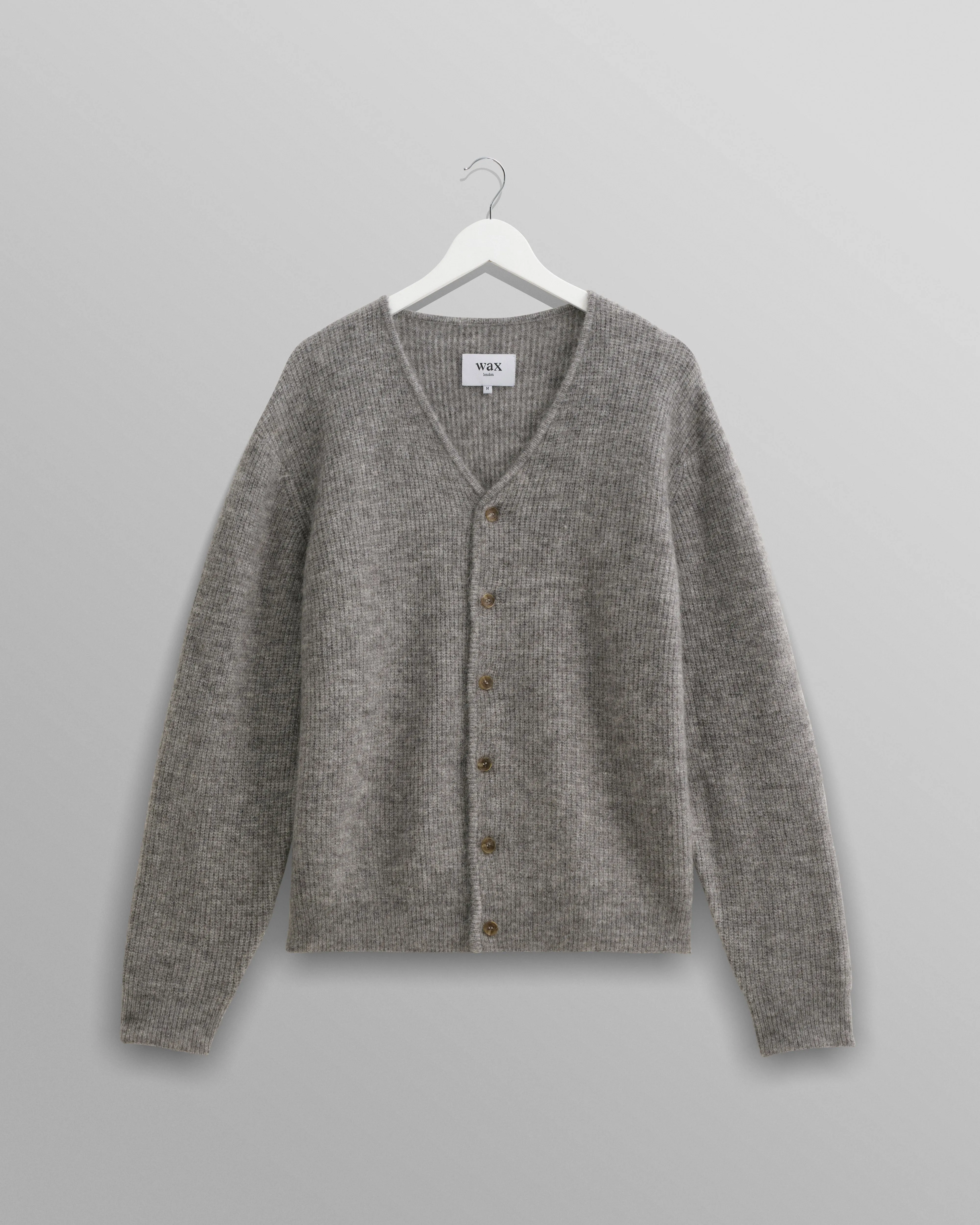 Alban - Grey Marl Mohair Blend Cardigan sold by Wax London